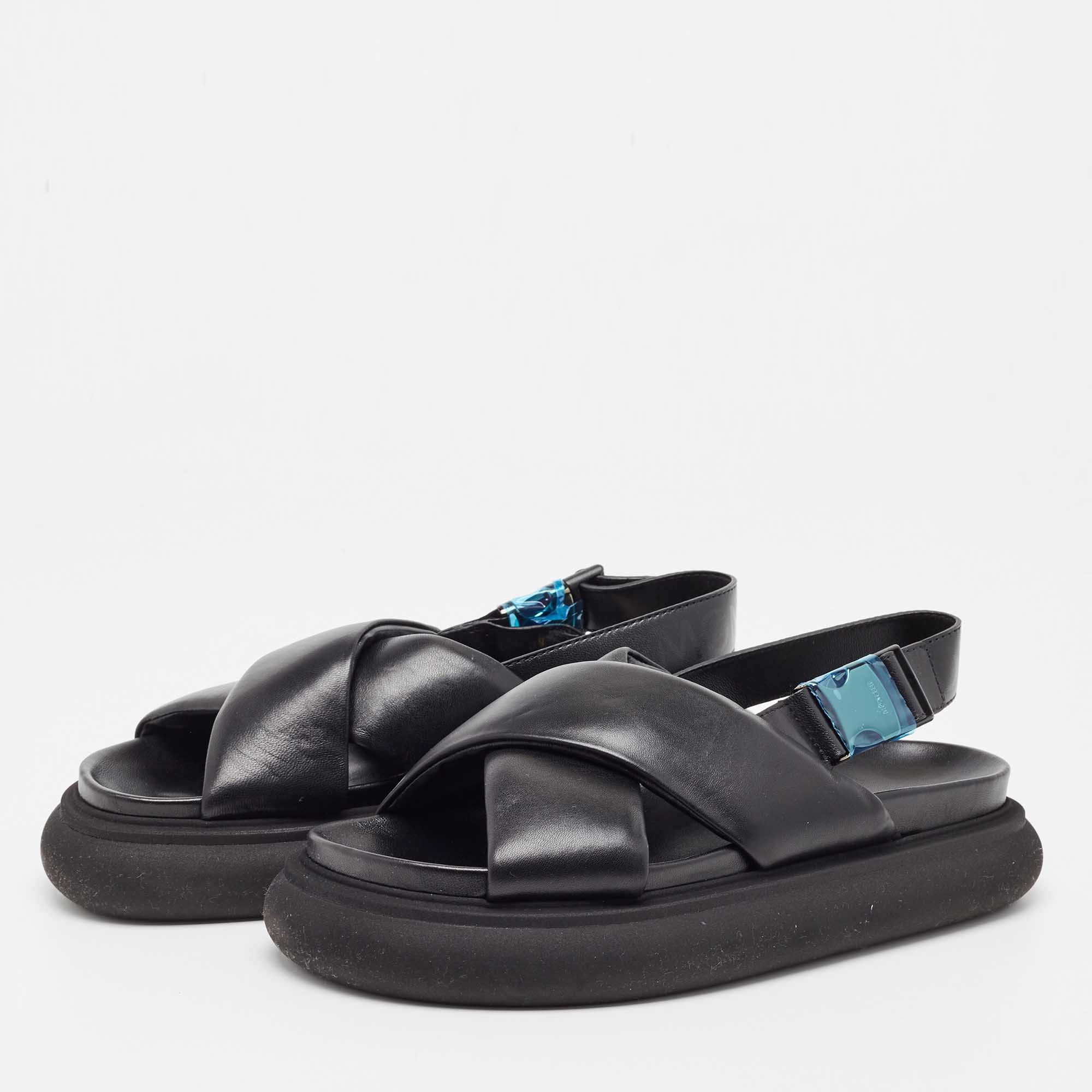 

Moncler Black Leather Solarisse Cross Strap Sandals Size