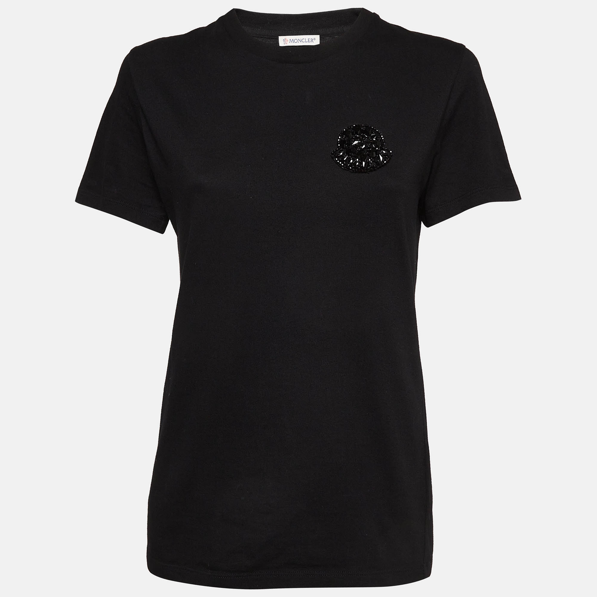 

Moncler Black Cotton Knit Embellished T-Shirt S