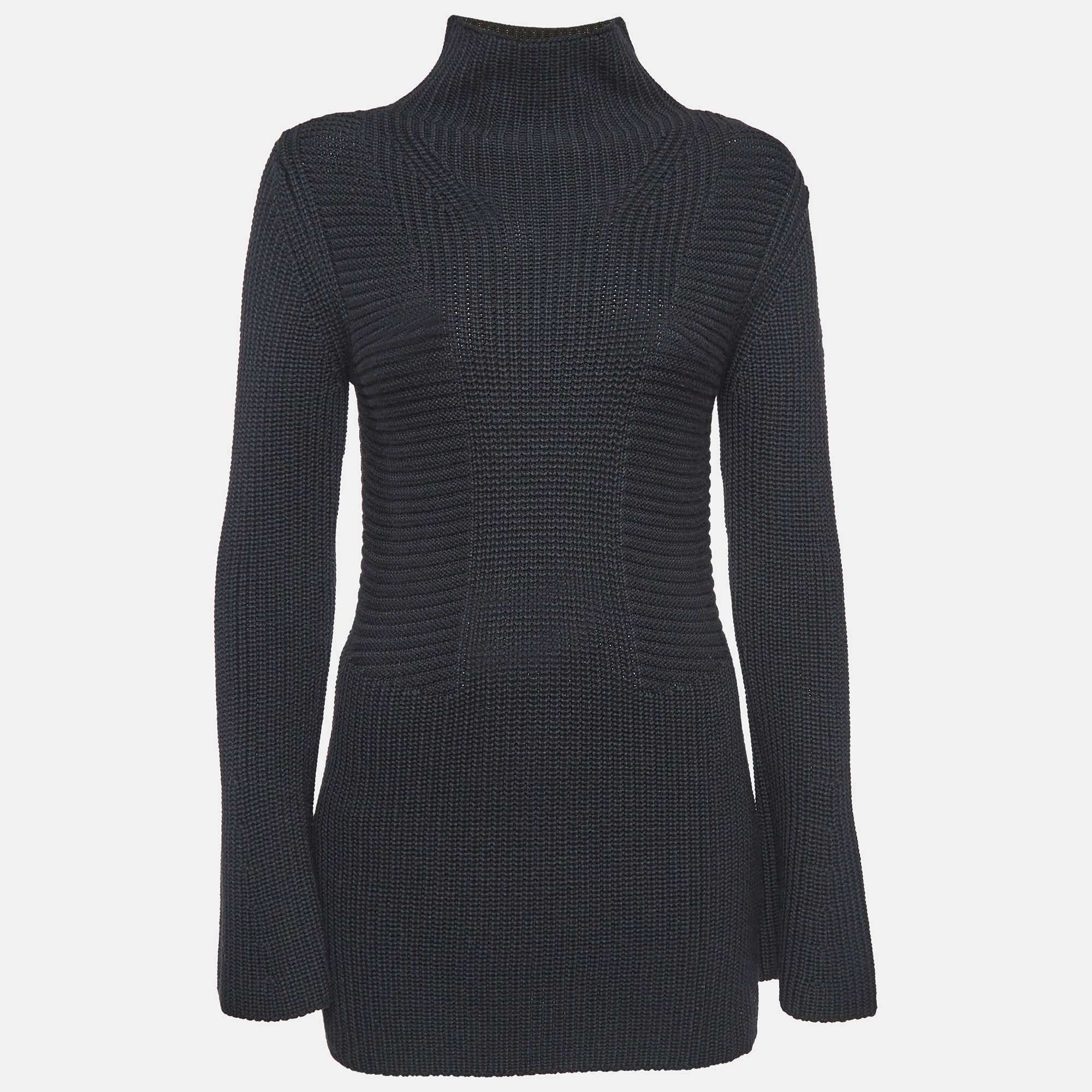 Pre-owned Moncler Black Rib Knit Turtle Neck Mini Sweat Dress S