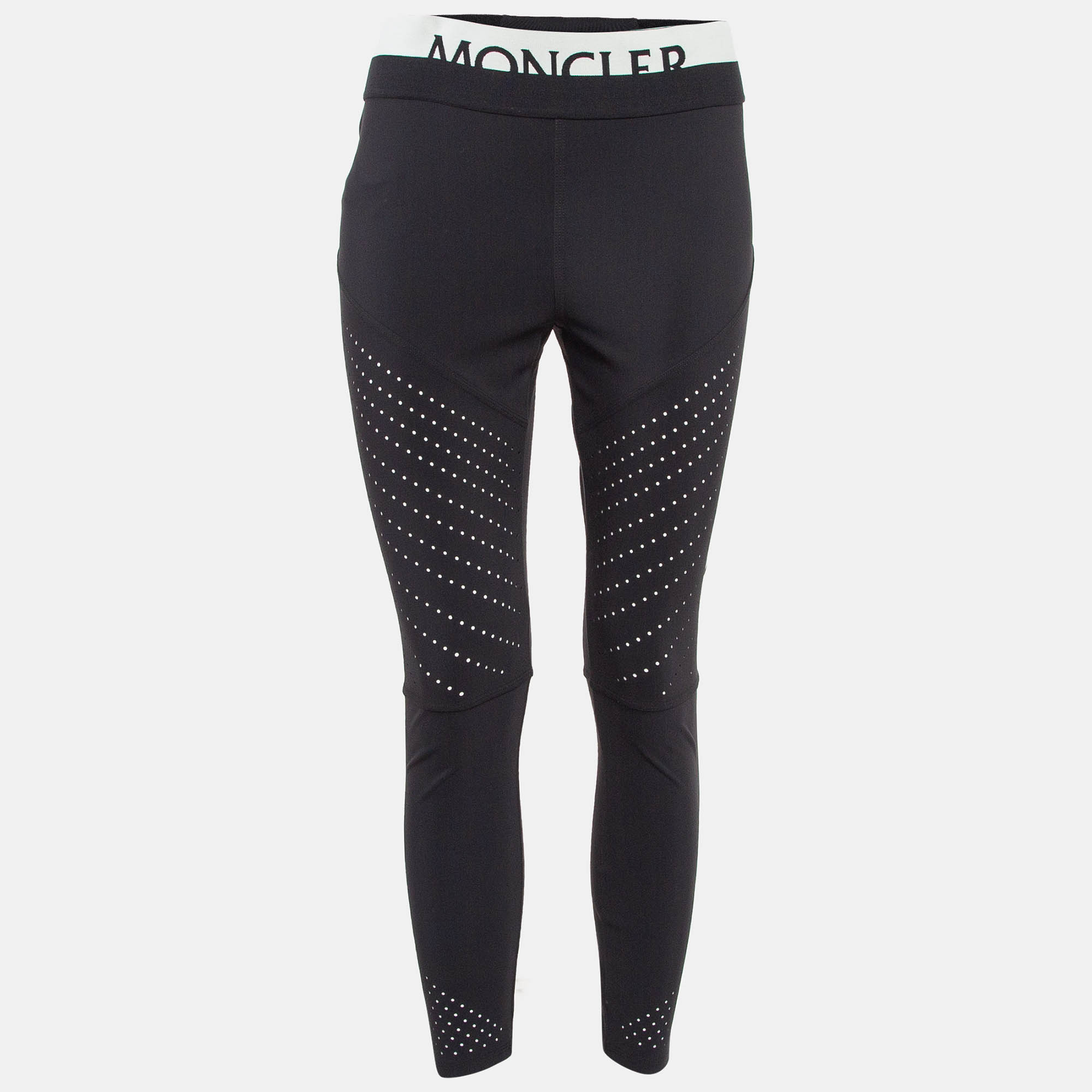 

Moncler Black Logo Intarsia Waist Jersey Active Leggings L