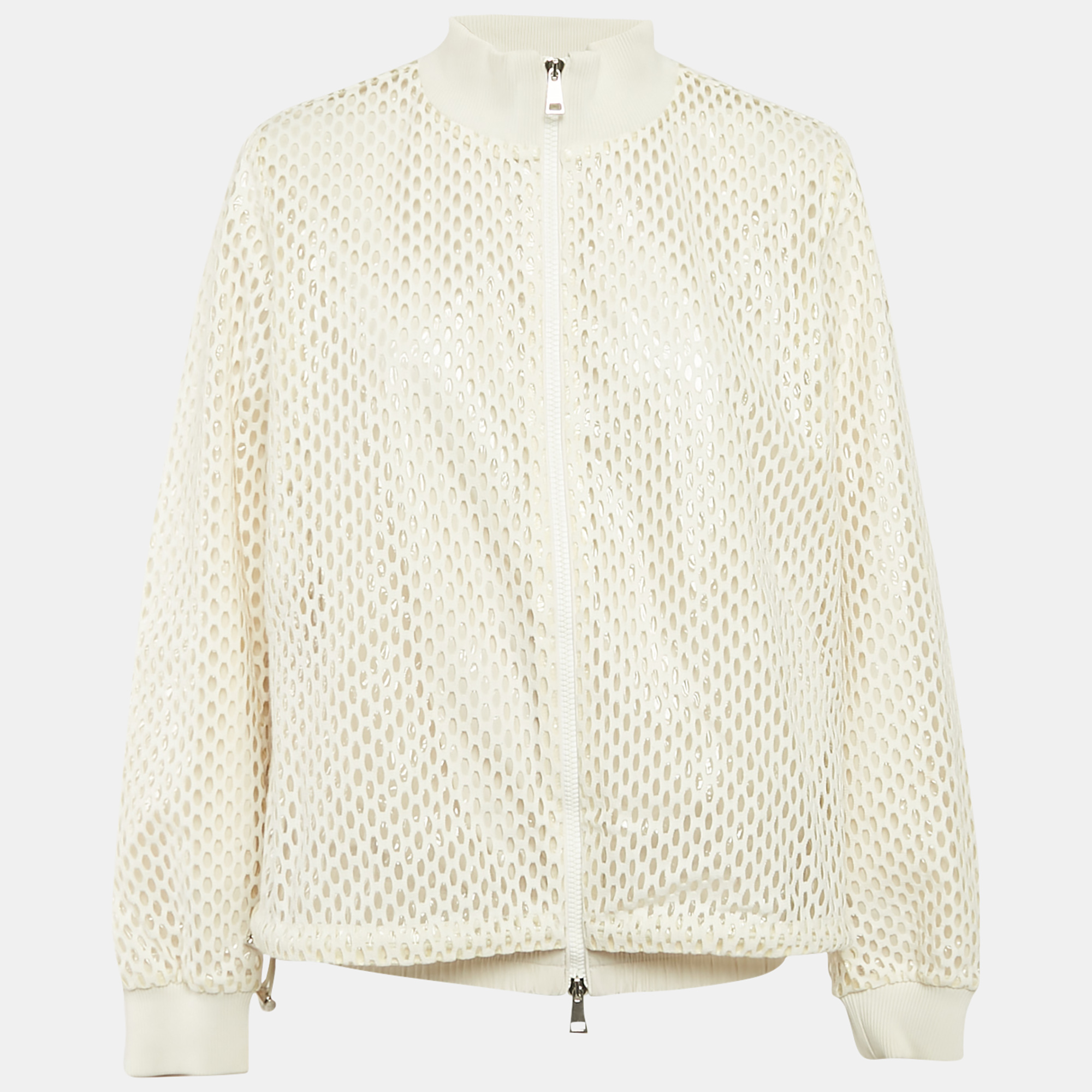 Pre-owned Moncler White Pulcherrima Mesh Overlay Jacket L