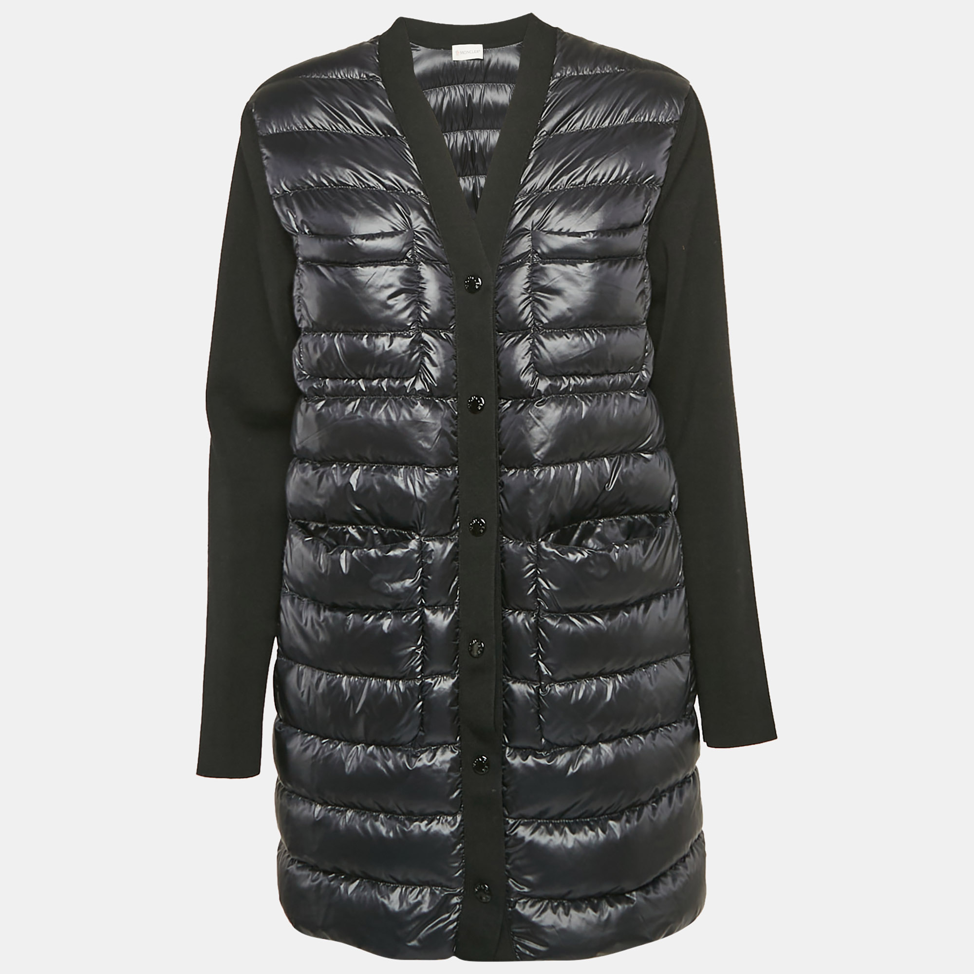 

Moncler Black Synthetic and Knit Button Front Down Cardigan S