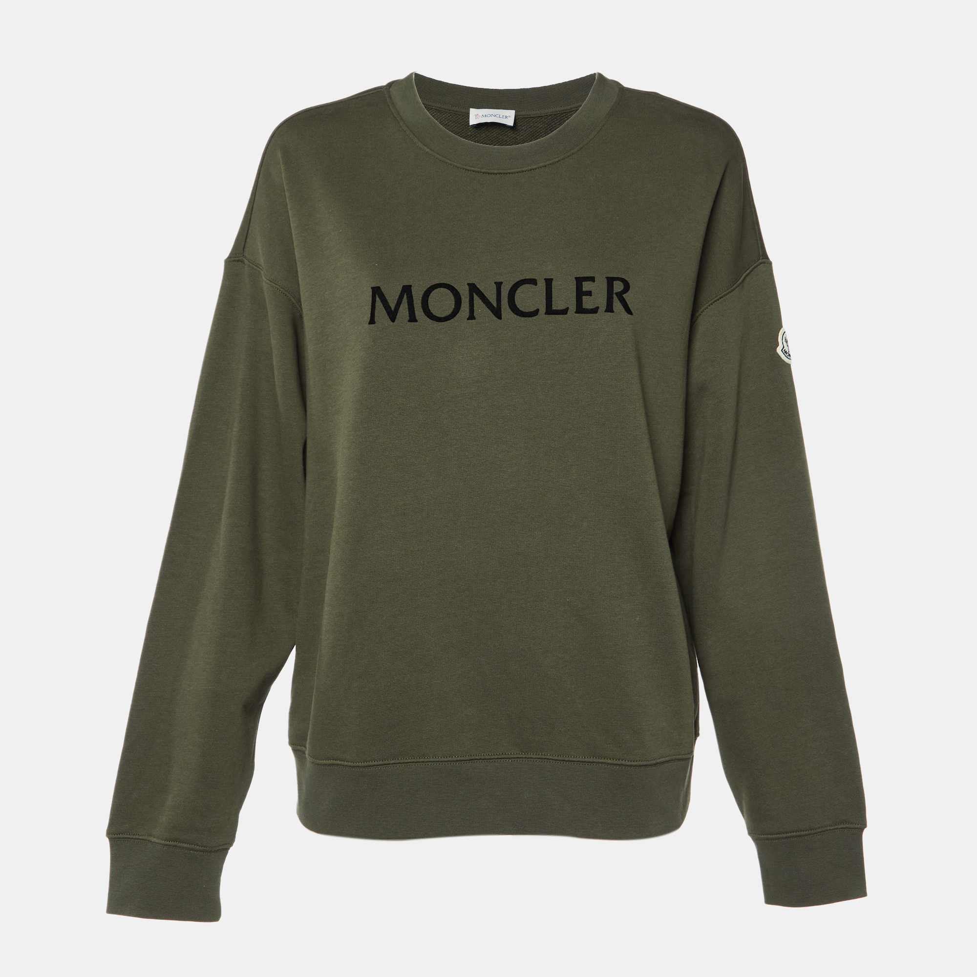 

Moncler Green Logo Print Cotton Knit Sweatshirt L