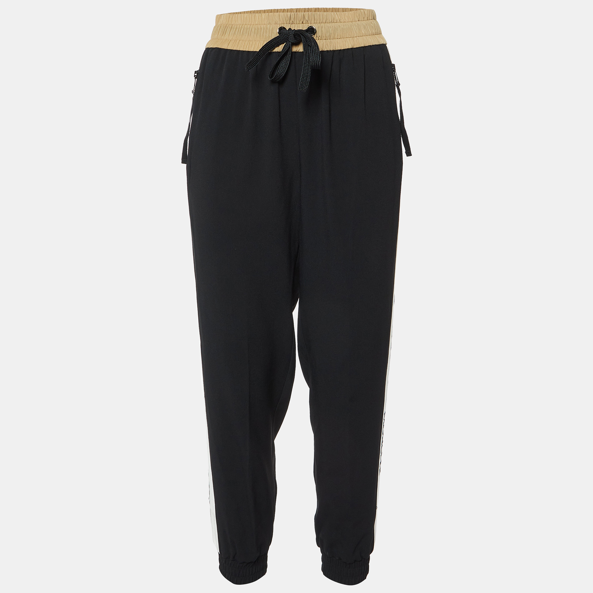 

Moncler Black Crepe Logo Tape Trimmed Trackpants L