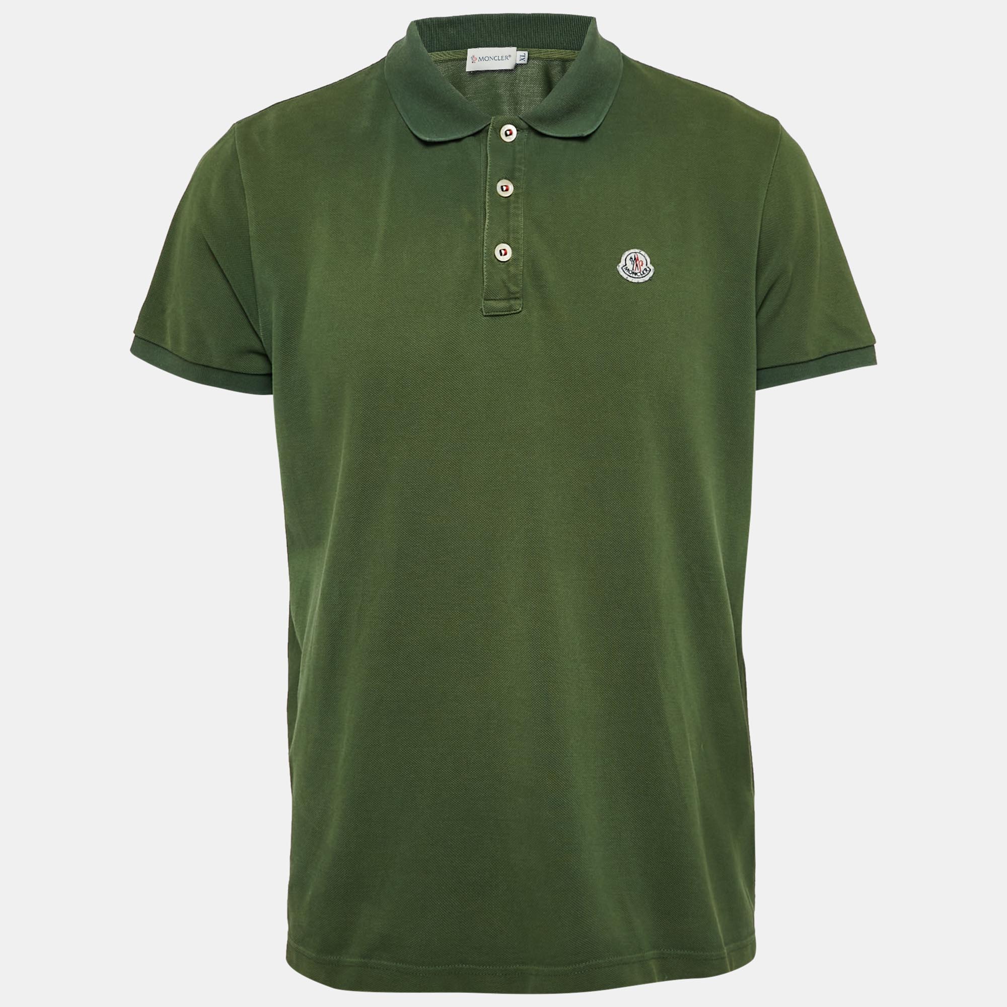 

Moncler Green Cotton Pique Logo Applique Detail Polo T-Shirt XL