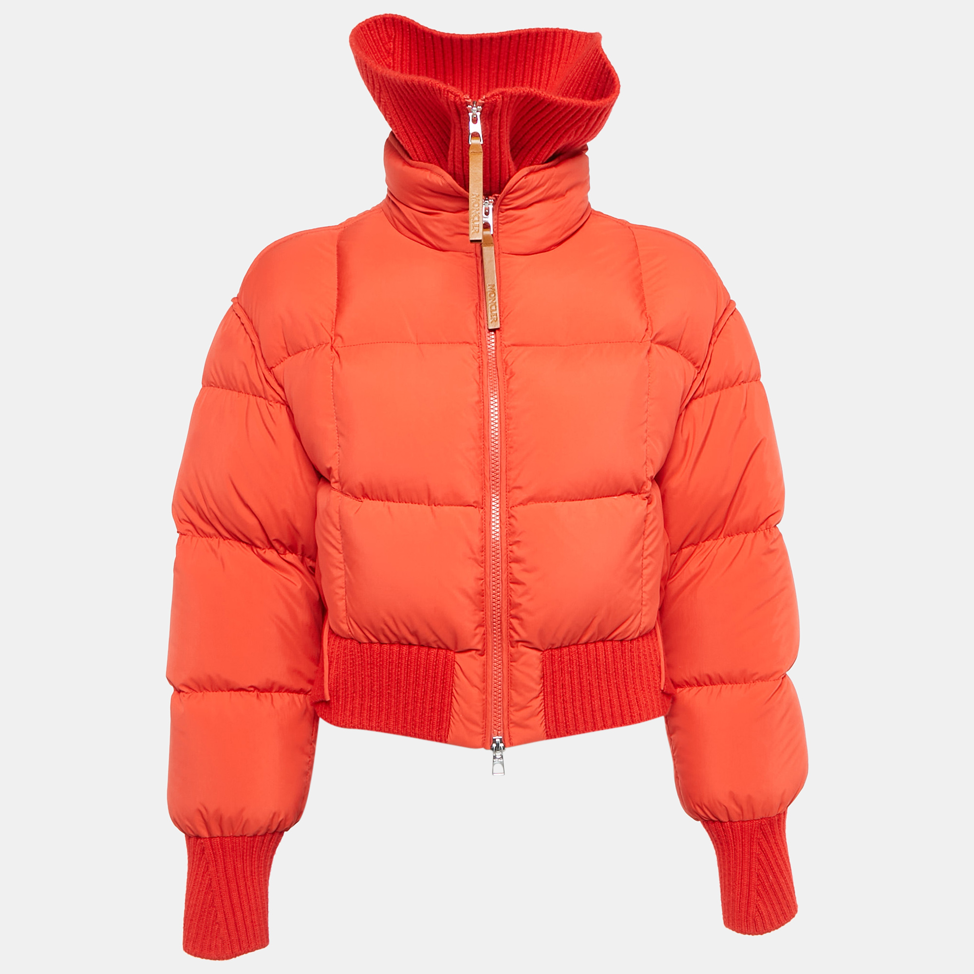 

Moncler Red Rib Knit and Nylon Jadeite Down Jacket S, Orange