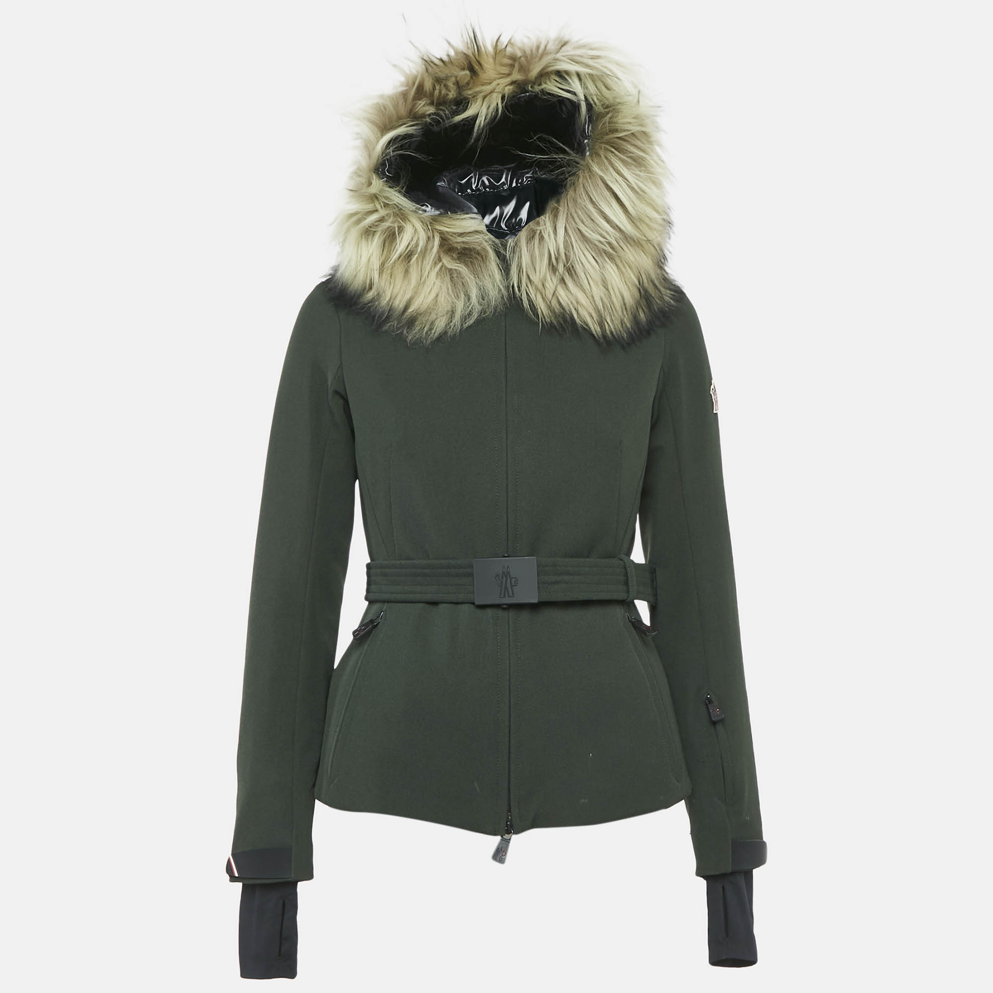 

Moncler Grenoble Green Nylon and Detachable Fur Hooded Down Jacket XS