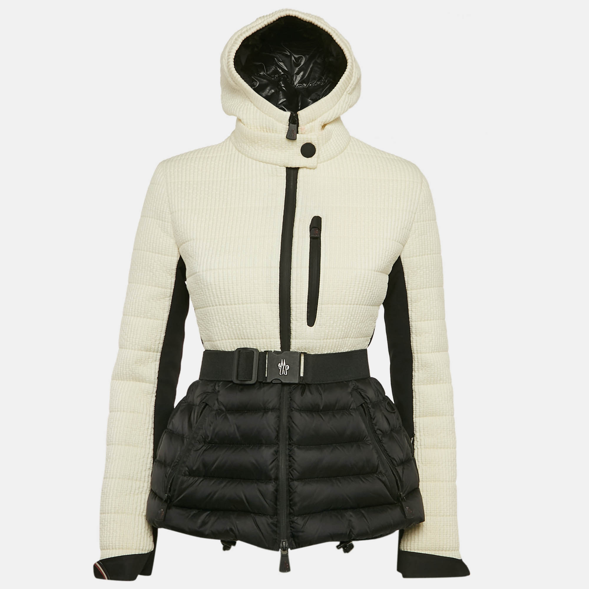 

Moncler Cream/Black Nylon Zip-Up Hooded Arcalis Down Jacket S