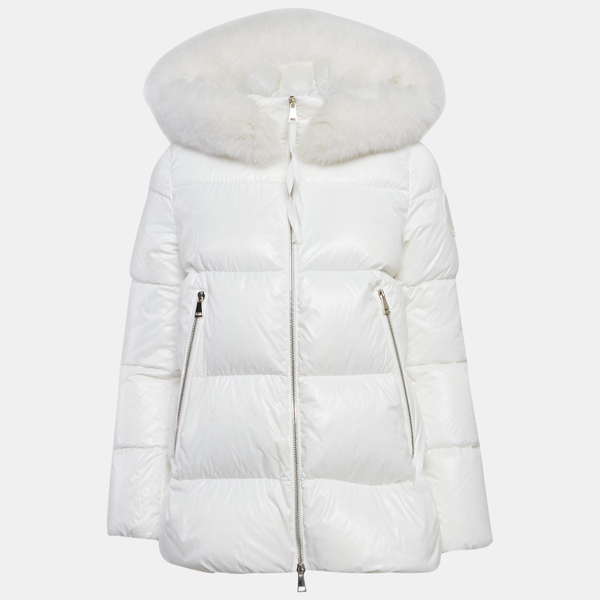 

Moncler White Nylon Laichefur Hooded Down Jacket S