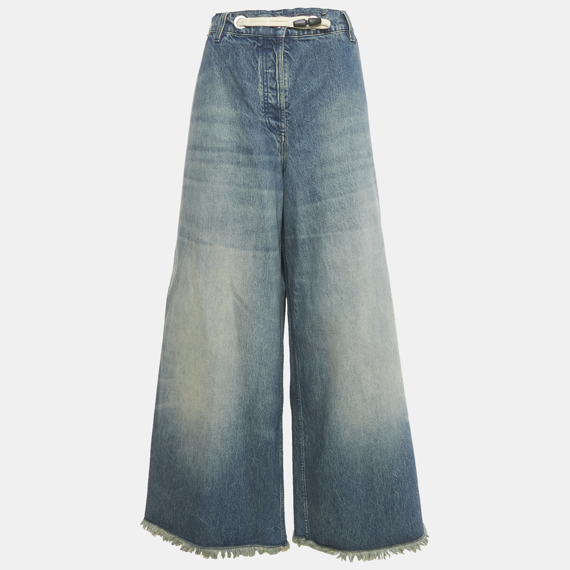 

Moncler Blue Raw Edge Denim Wide-Leg Jeans L Waist 36"