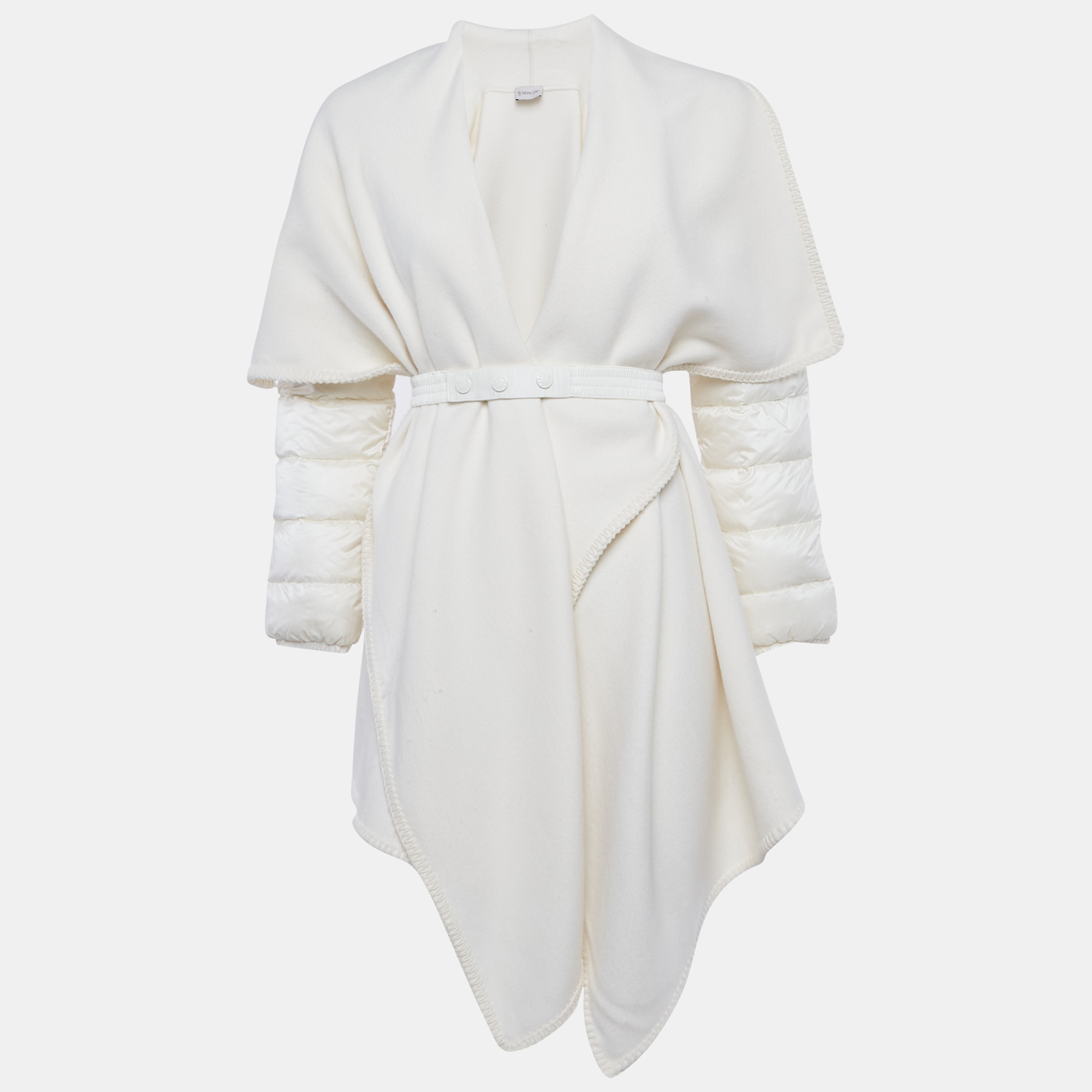 Pre-owned Moncler Cream Wool Blend Padded Felt Cape Xs In White