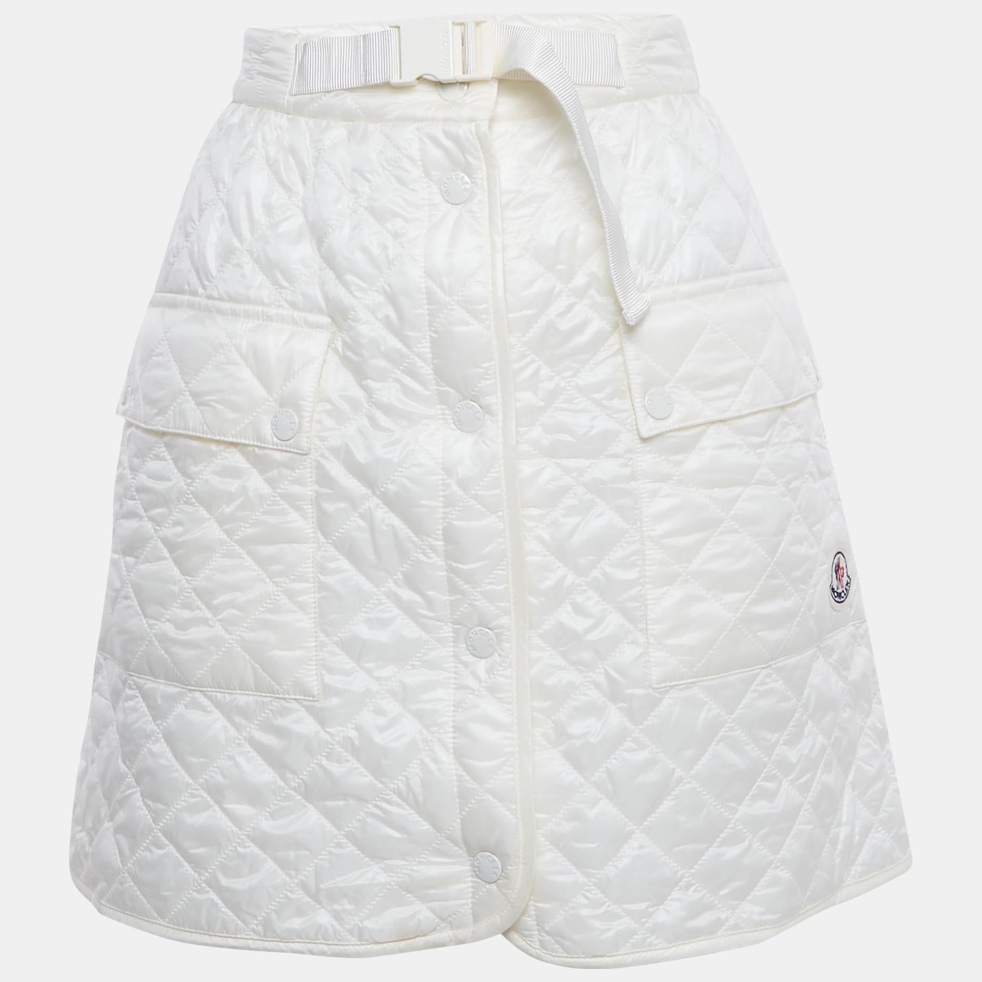 Pre-owned Moncler White Nylon Quilted A-line Mini Skirt M