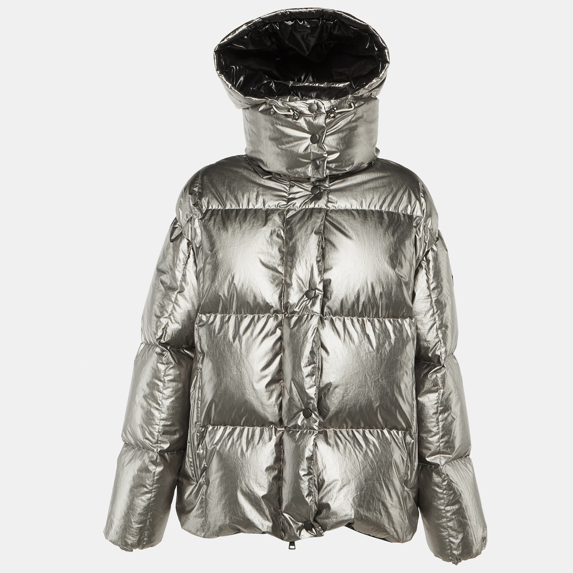 Pre-owned Moncler Silver Synthetic Puffer Down Parana Detachable Hooded Jacket M/l