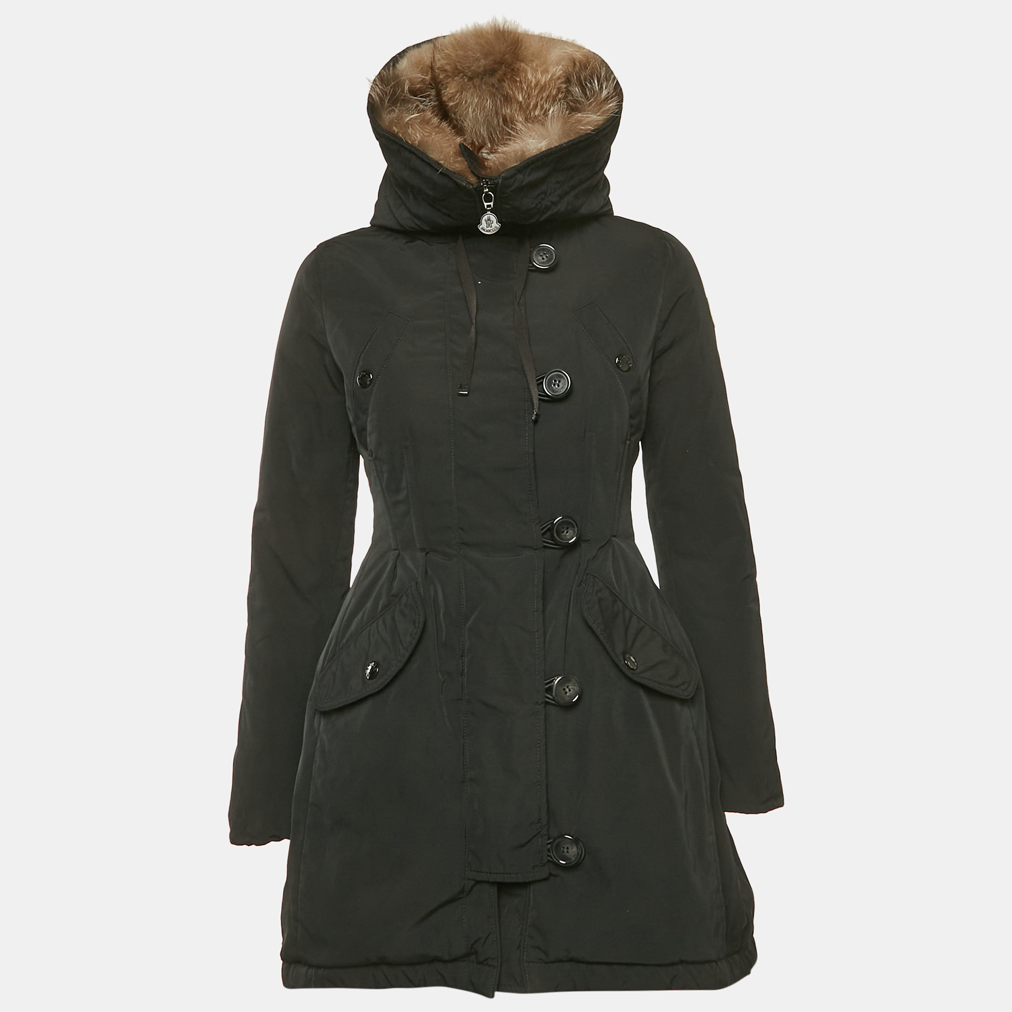 

Moncler Black Real Fur Synthetic Down Puffer Jacket XS