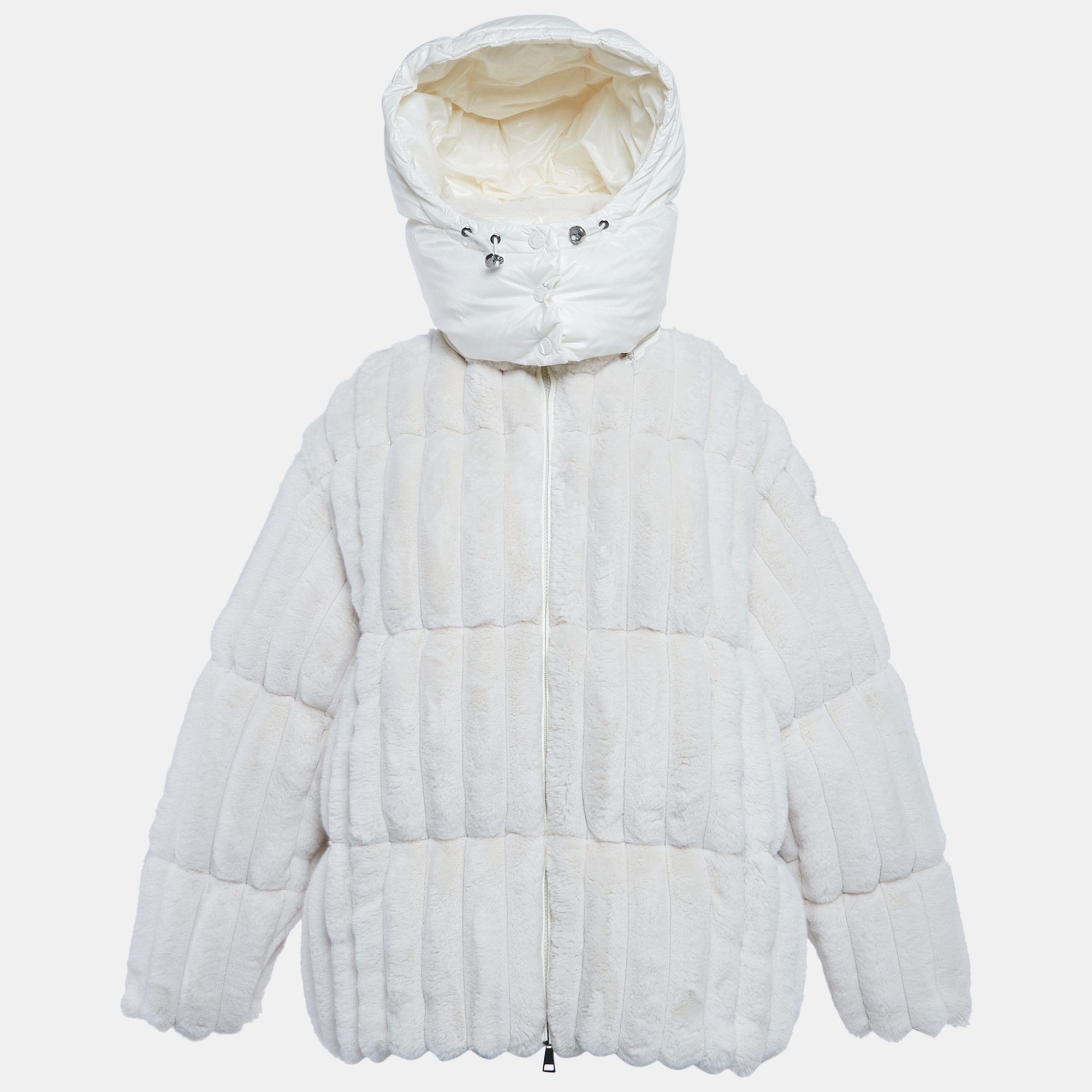 

Moncler White Faux Fur Pedrix Down Jacket M