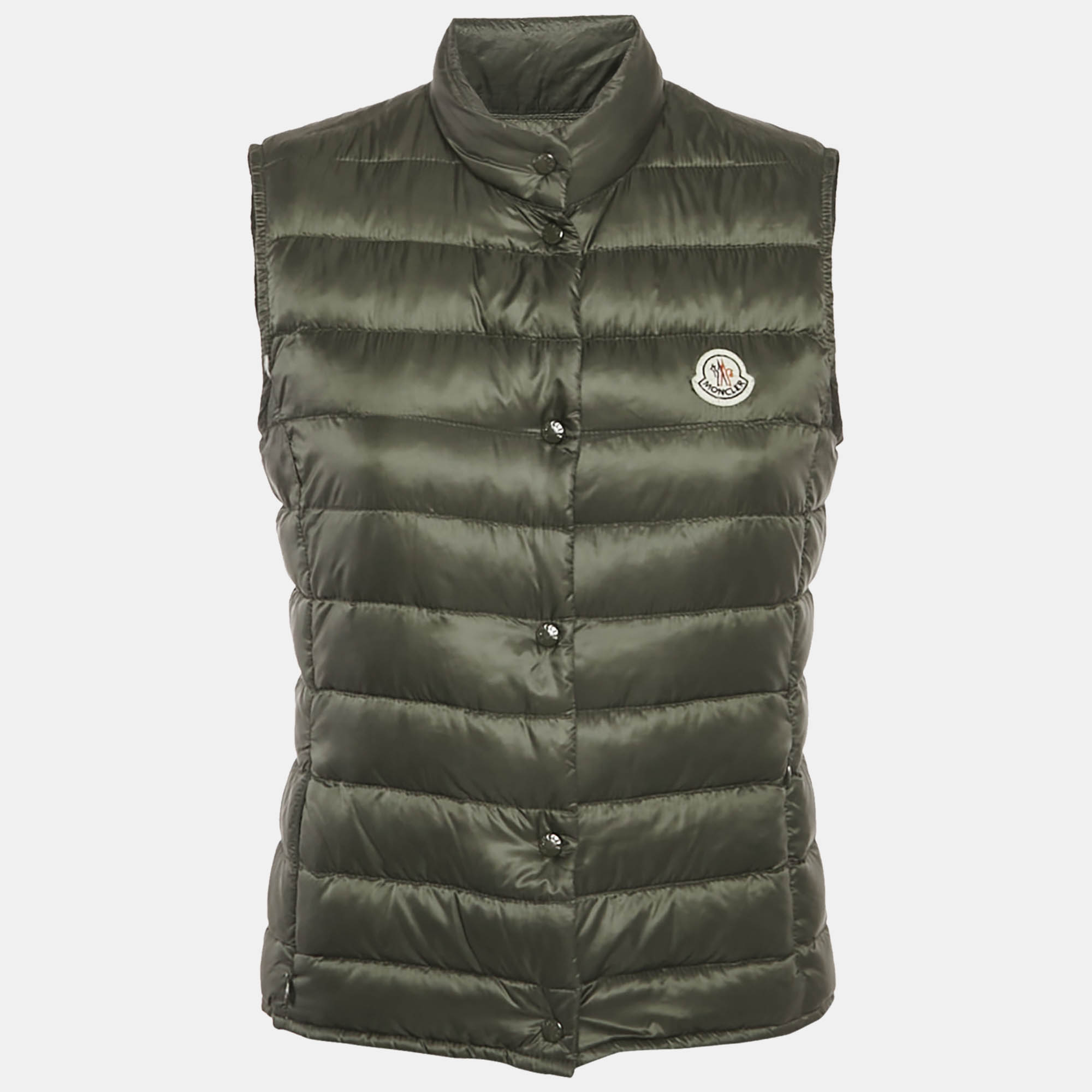 Pre-owned Moncler Olive Green Sleeveless Puffer Down Liane Gilet S
