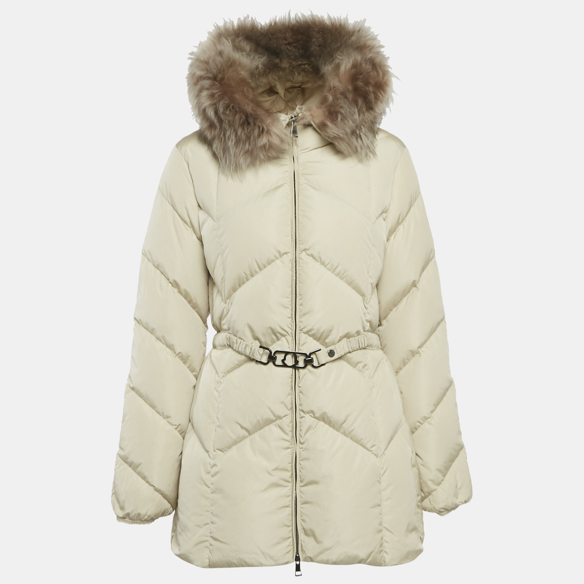 

Moncler Beige Fur Trim Nylon Quilted Down Jacket M