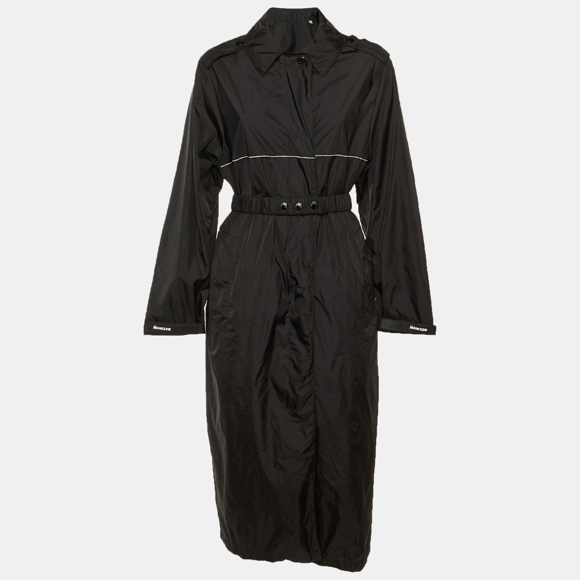 

Moncler Black Logo Print Nylon Long Jacket S