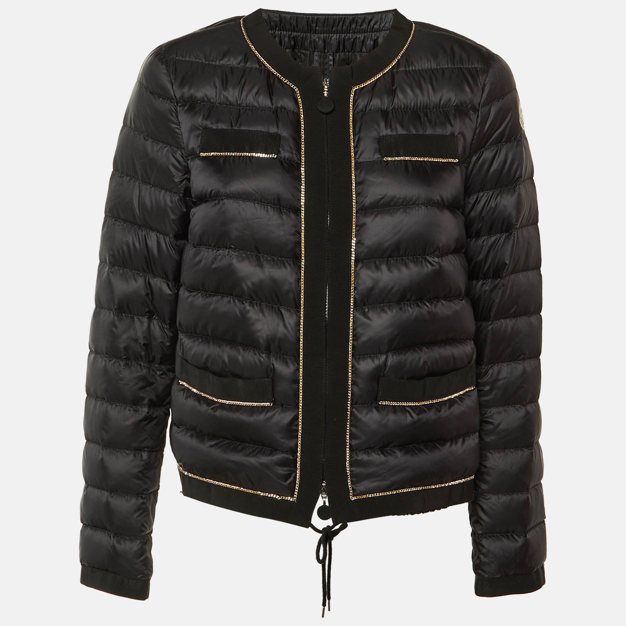 

Moncler Black Embellished Trim Nylon Puffer Down Jacket L