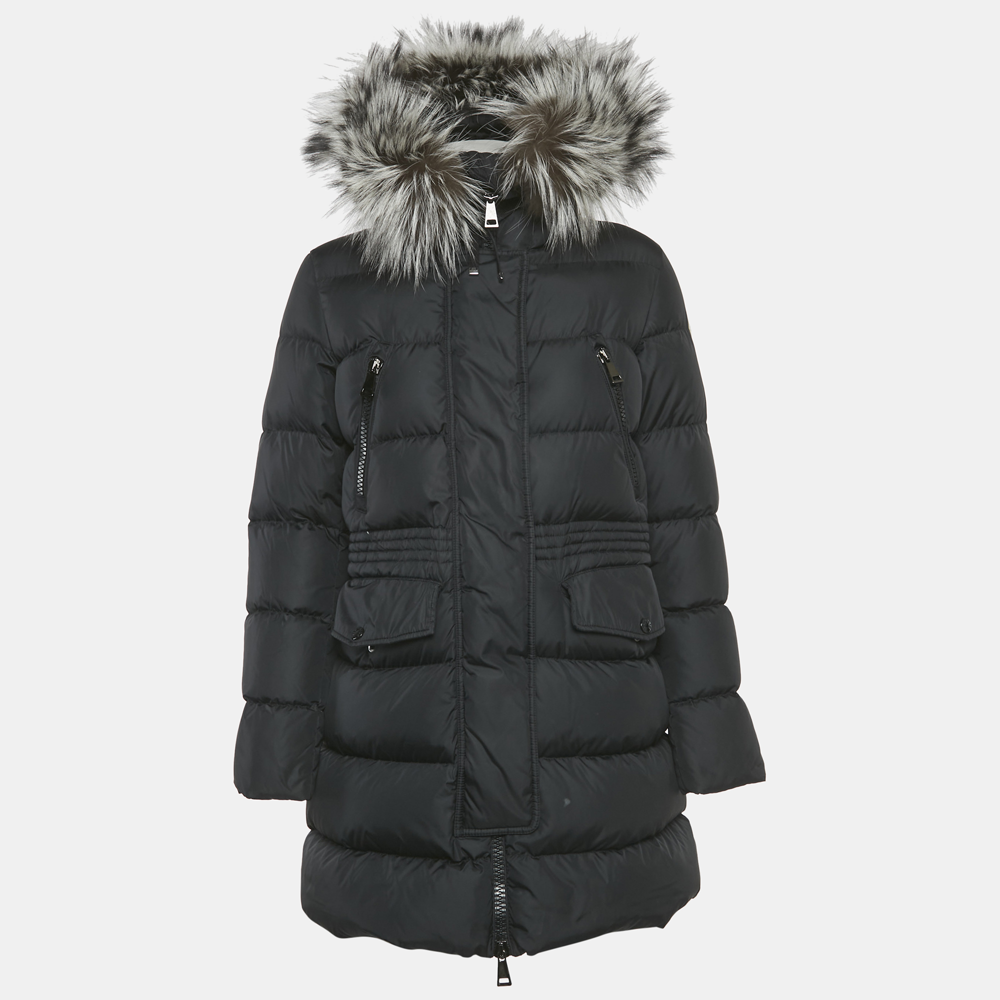 

Moncler Black Sherlyn Trim Nylon Aphroti Long Down Jacket M
