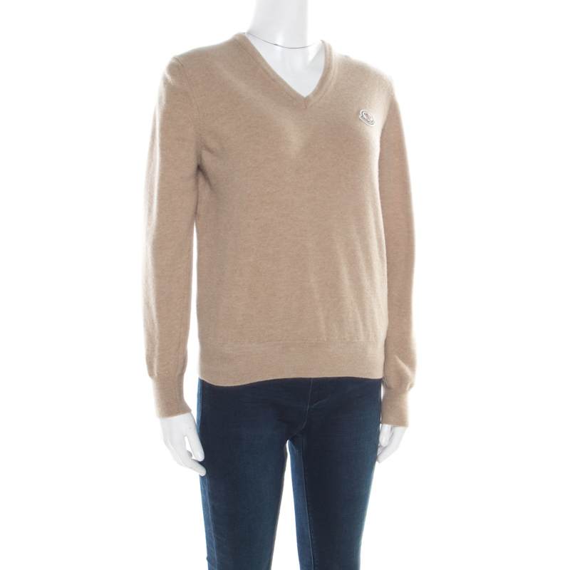 

Moncler Beige Wool V-Neck Sweater