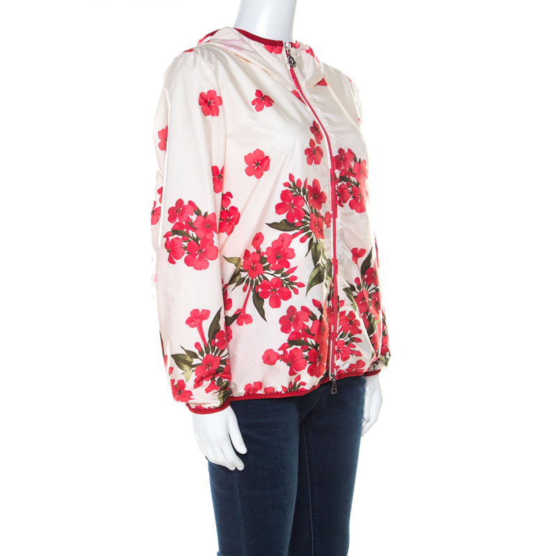 

Moncler Cream Floral Printed Hooded Windbreaker Jacket
