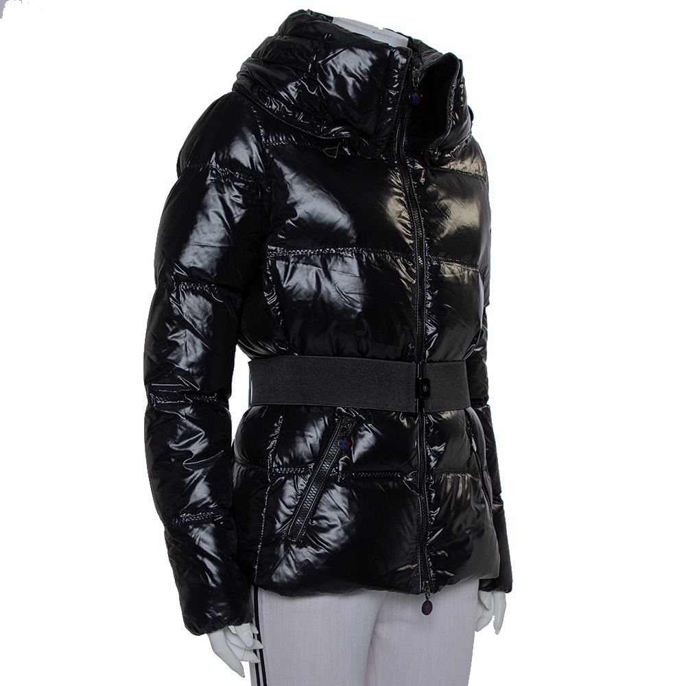 

Moncler Grey Synthetic Quilted High Collar Belted Aliso Jacket, Black