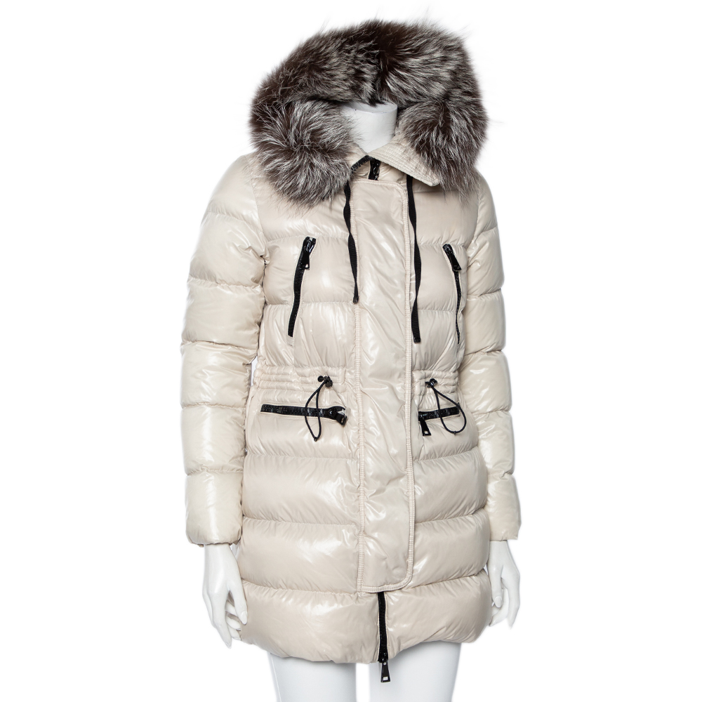 

Moncler Off-White Synthetic Fur Lined Hooded Quilted Aphrotiti Jacket