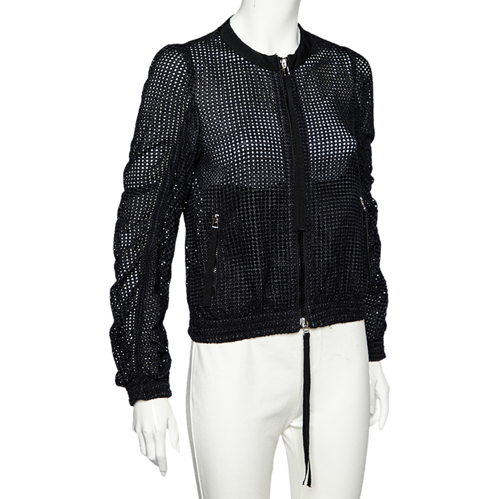 

Moncler Black Synthetic Mesh Zip Front Hatsue Jacket