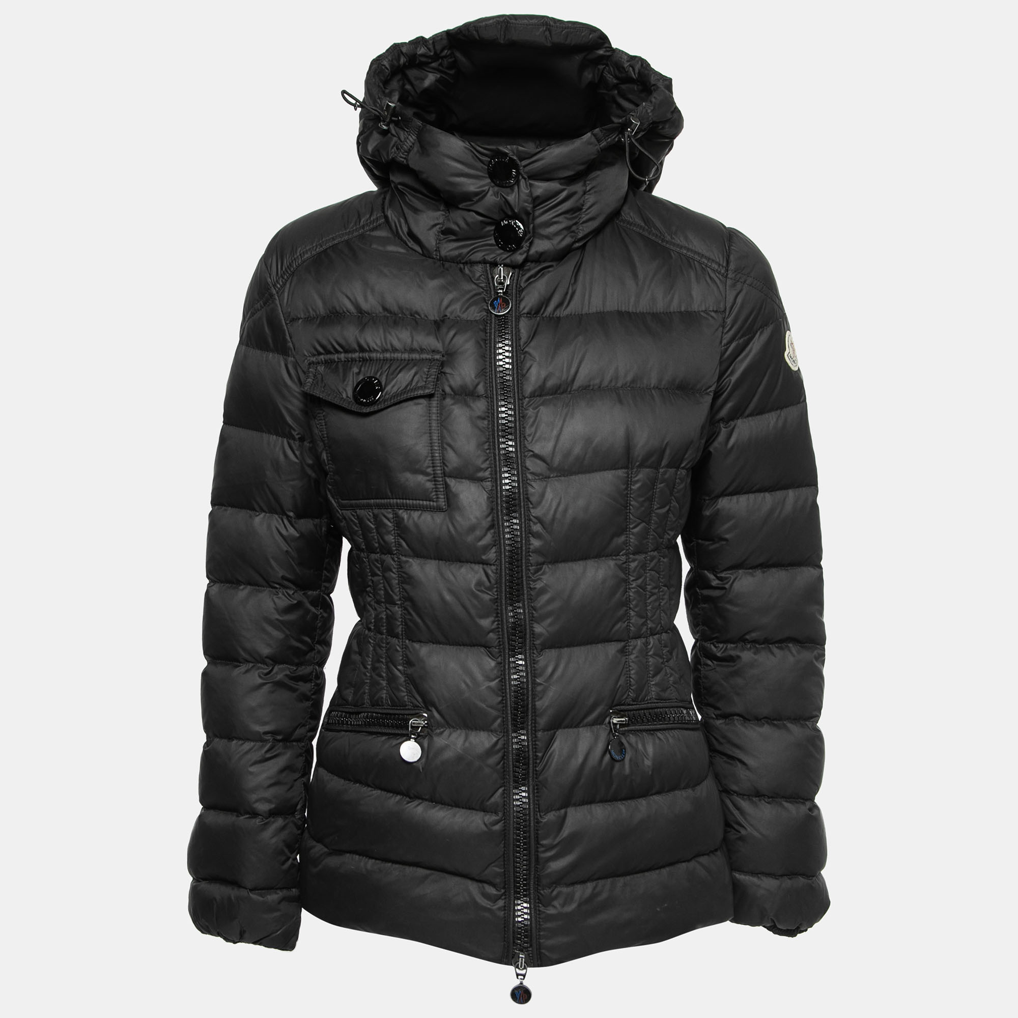 Pre-owned Moncler Black Synthetic Hooded Quilted Down Jacket S
