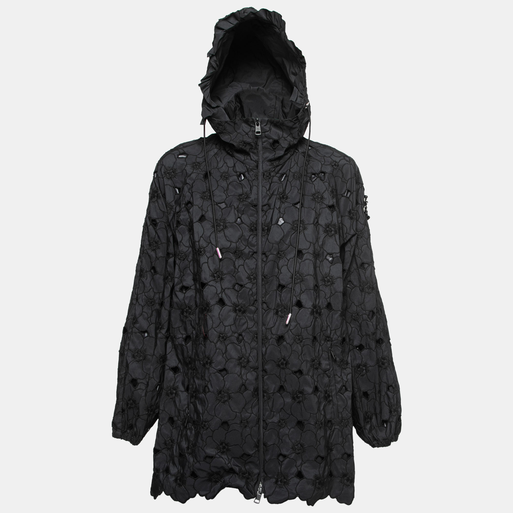 Pre-owned Moncler Black Floral Synthetic Windbreaker Jacket Xs