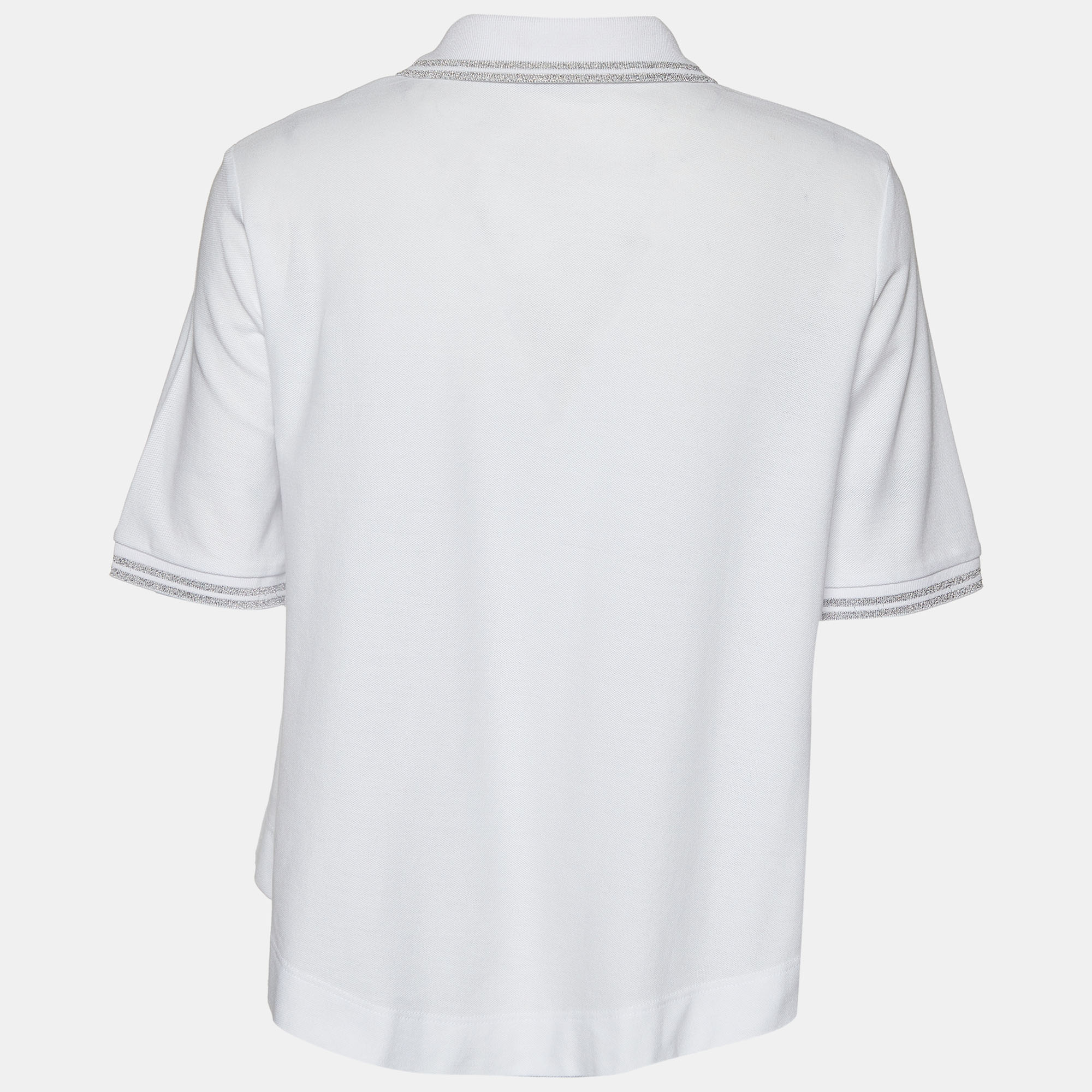 

Moncler White Pique Knit Cotton Flared Polo T-Shirt