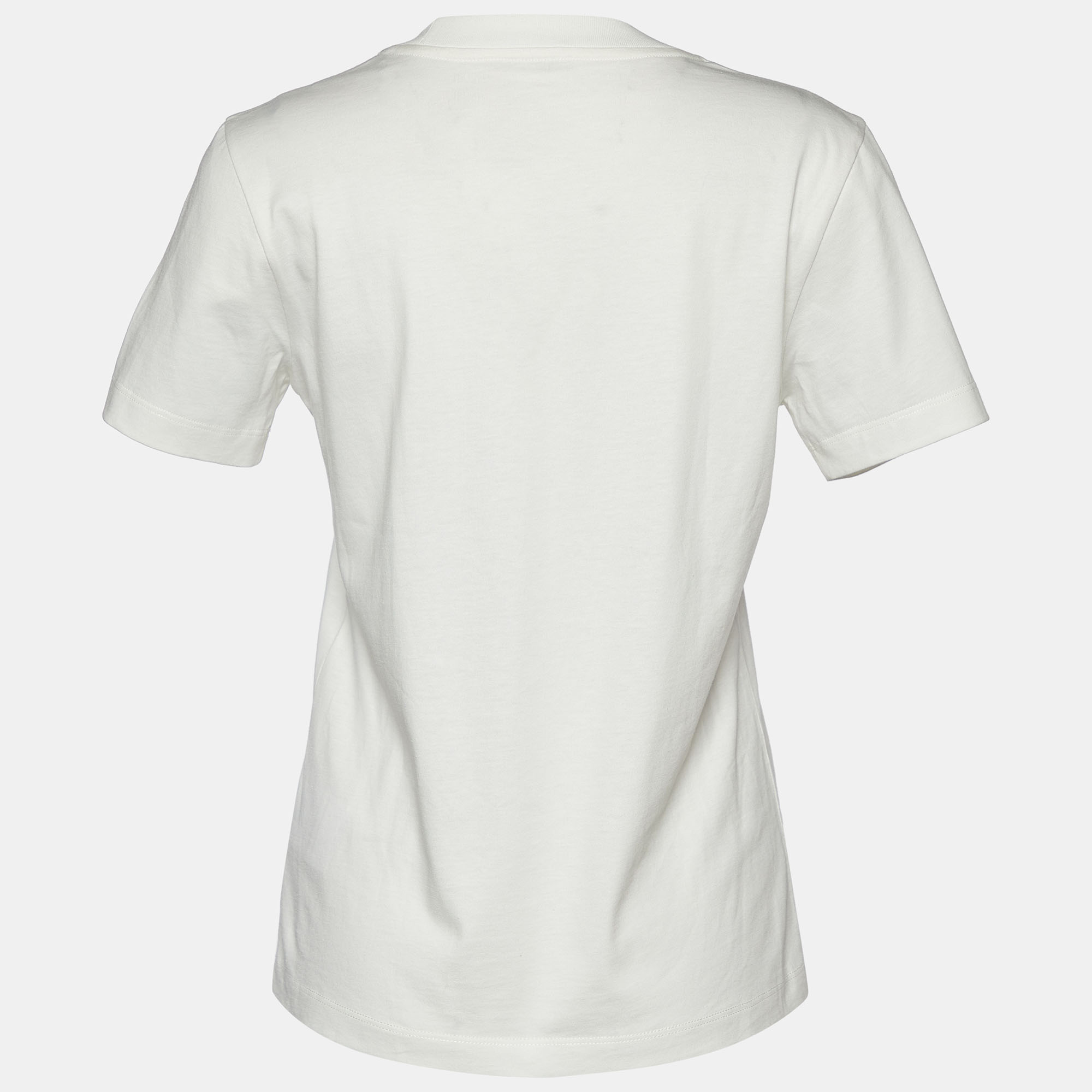 

Moncler Ivory Jersey Crystal Logo Detail T-Shirt, Cream