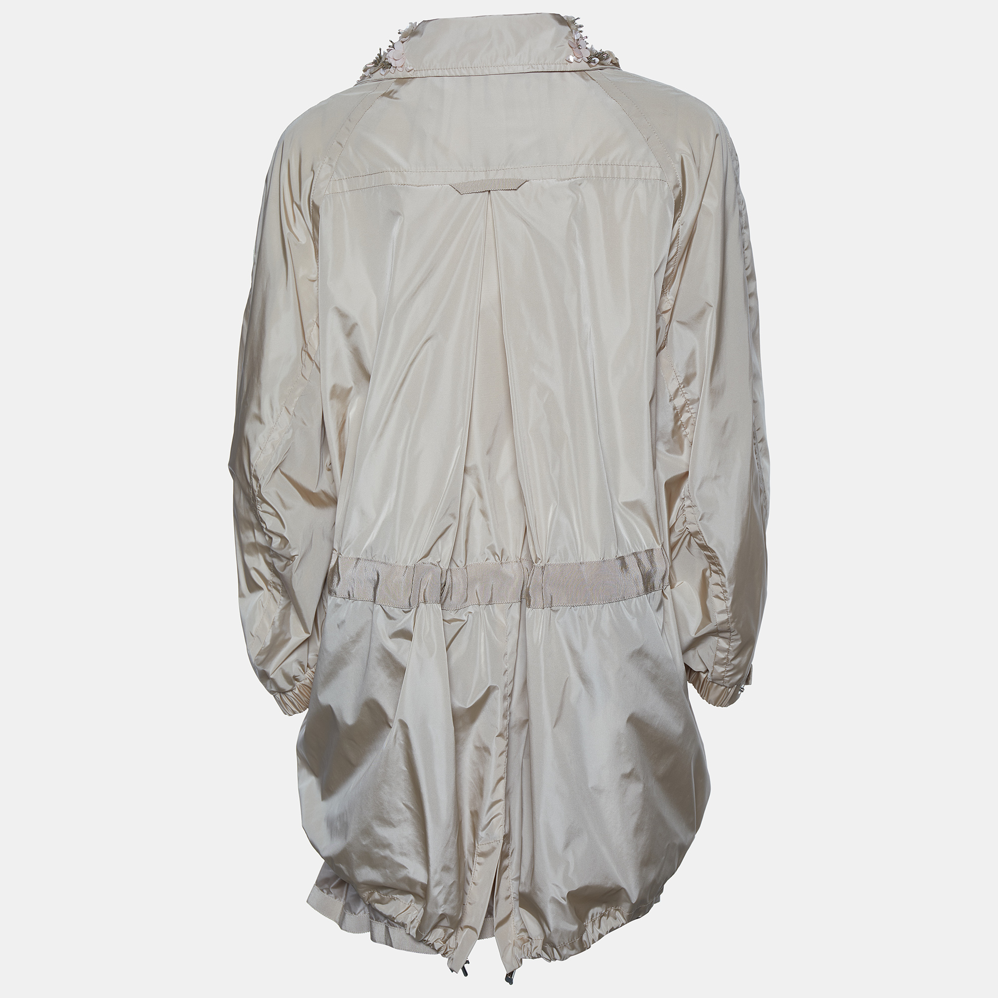 

Moncler Beige Synthetic Embellished Collar Parka Jacket