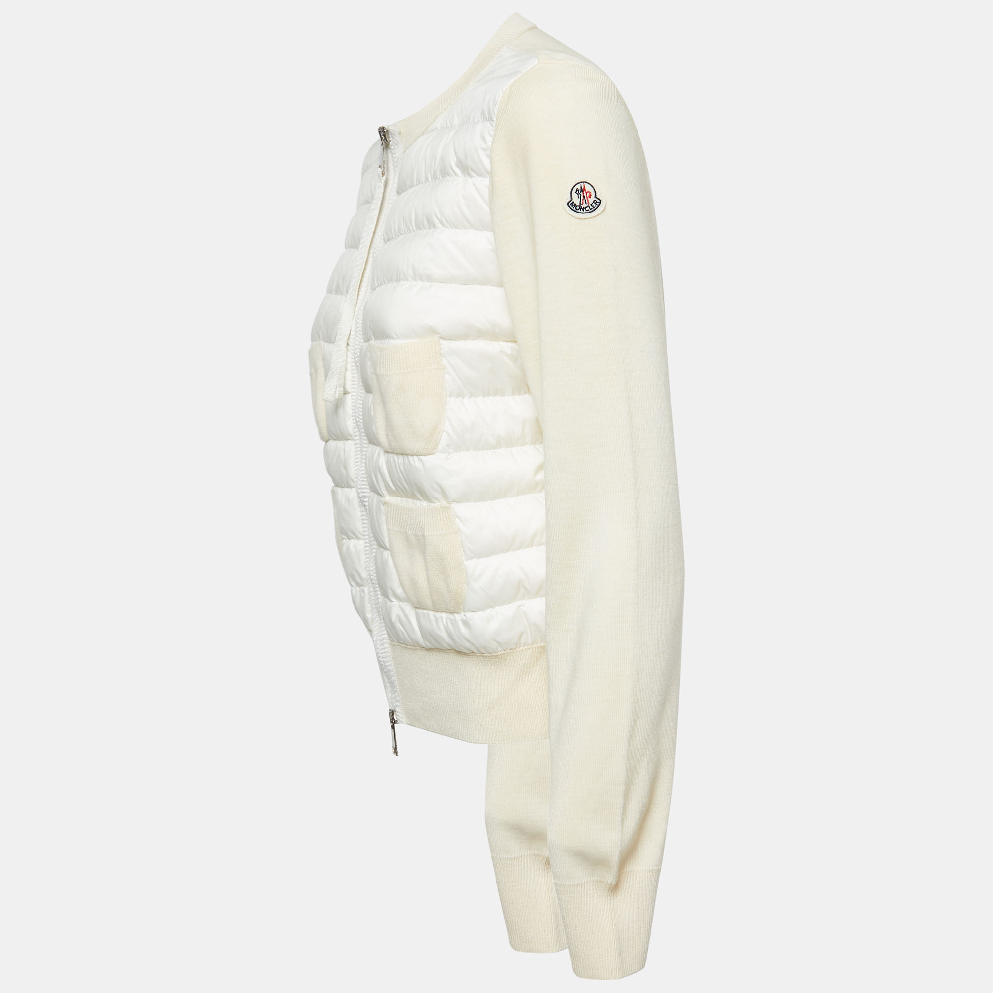 

Moncler Cream Knit and Synthetic Zip Front Down Jacket