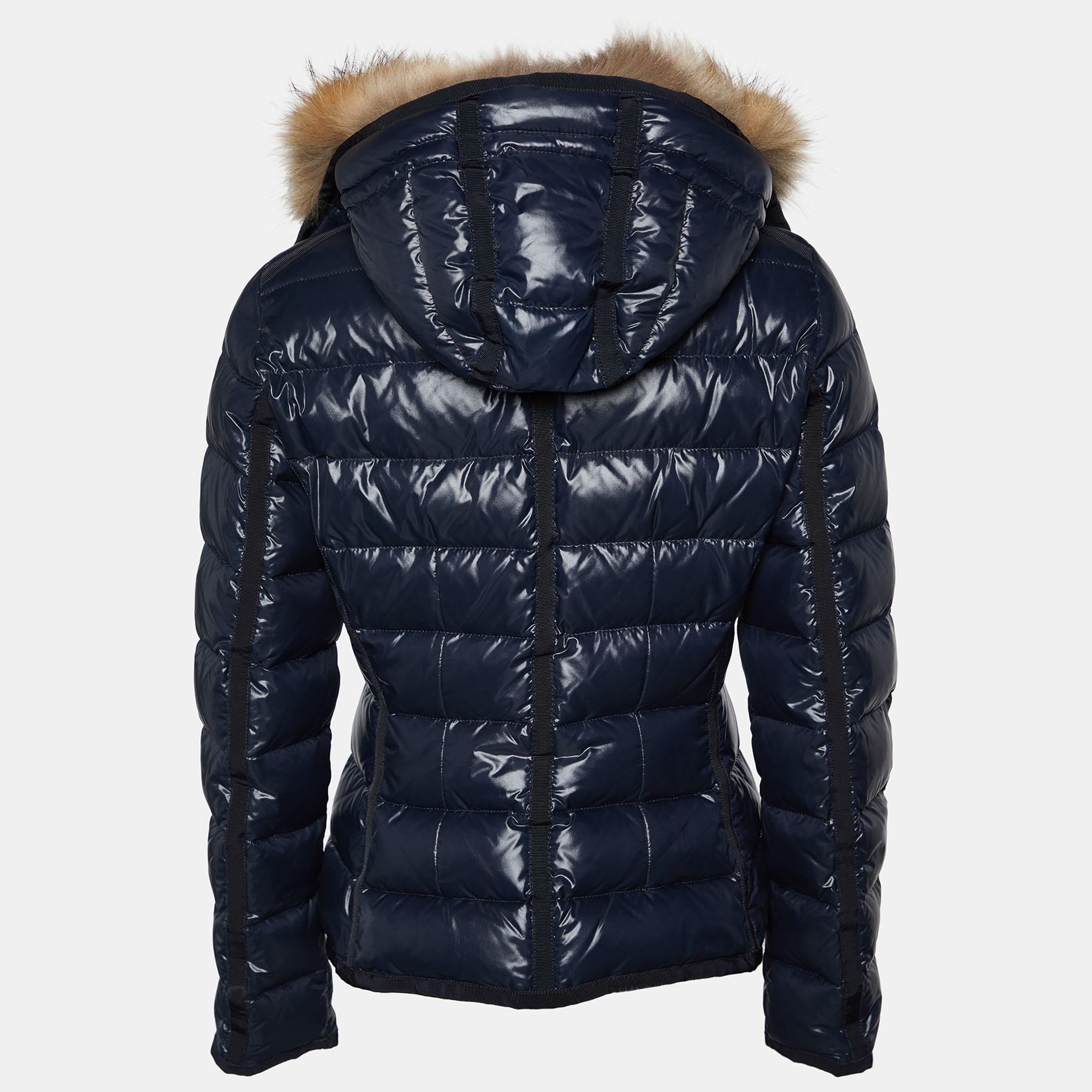 

Moncler Navy Blue Quilted Armoise Fur Lined Hooded Down Jacket