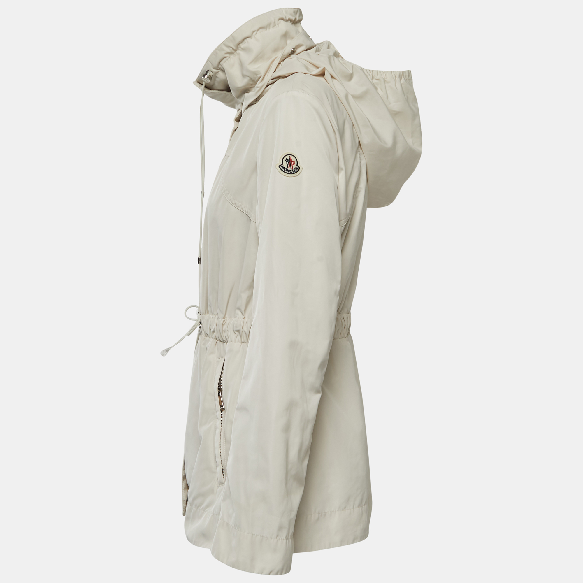 

Moncler Off White Synthetic Drawstring Zip-Up Jacket