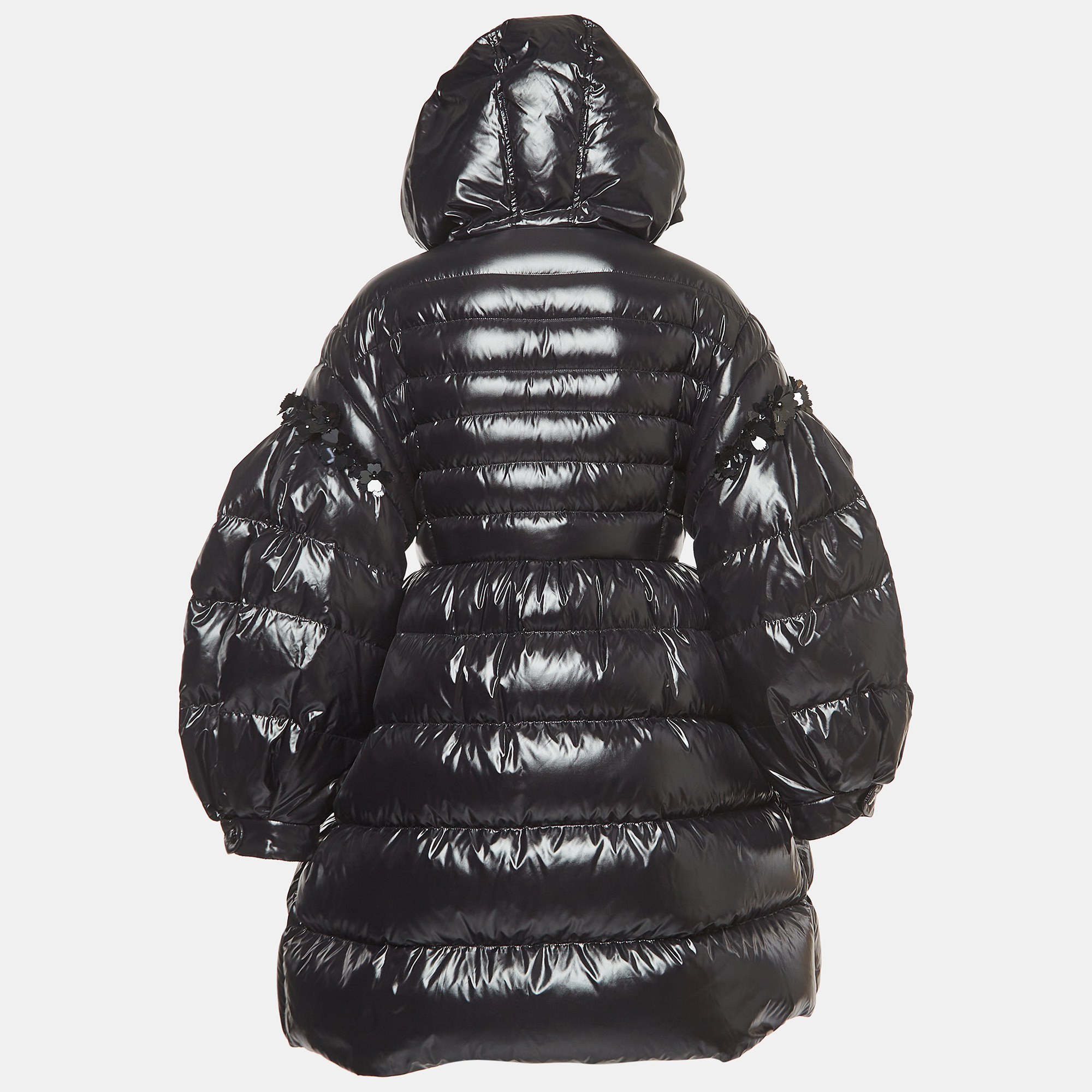 

Moncler Black Nylon Embellished Belted Down Jacket