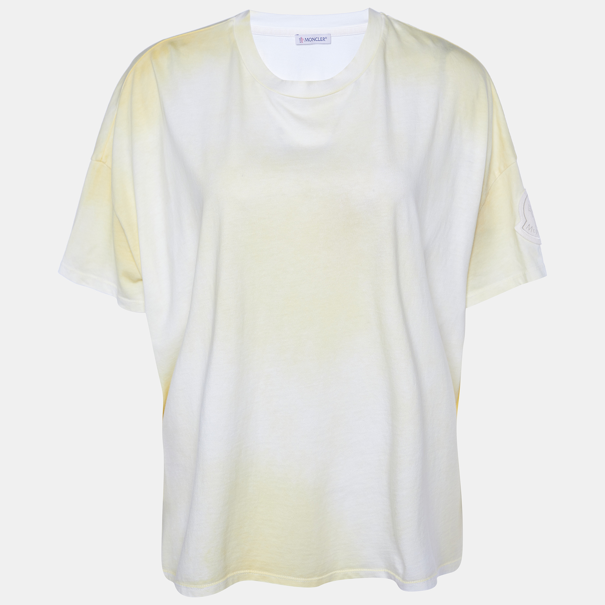 Pre-owned Moncler Yellow Tie Dye Cotton Cropped T-shirt L