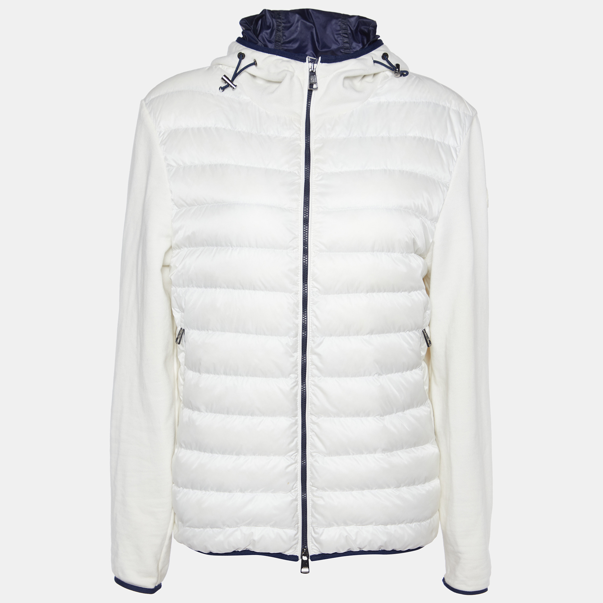 

Moncler White Quilted & Knit Zip Up Hooded Cardigan