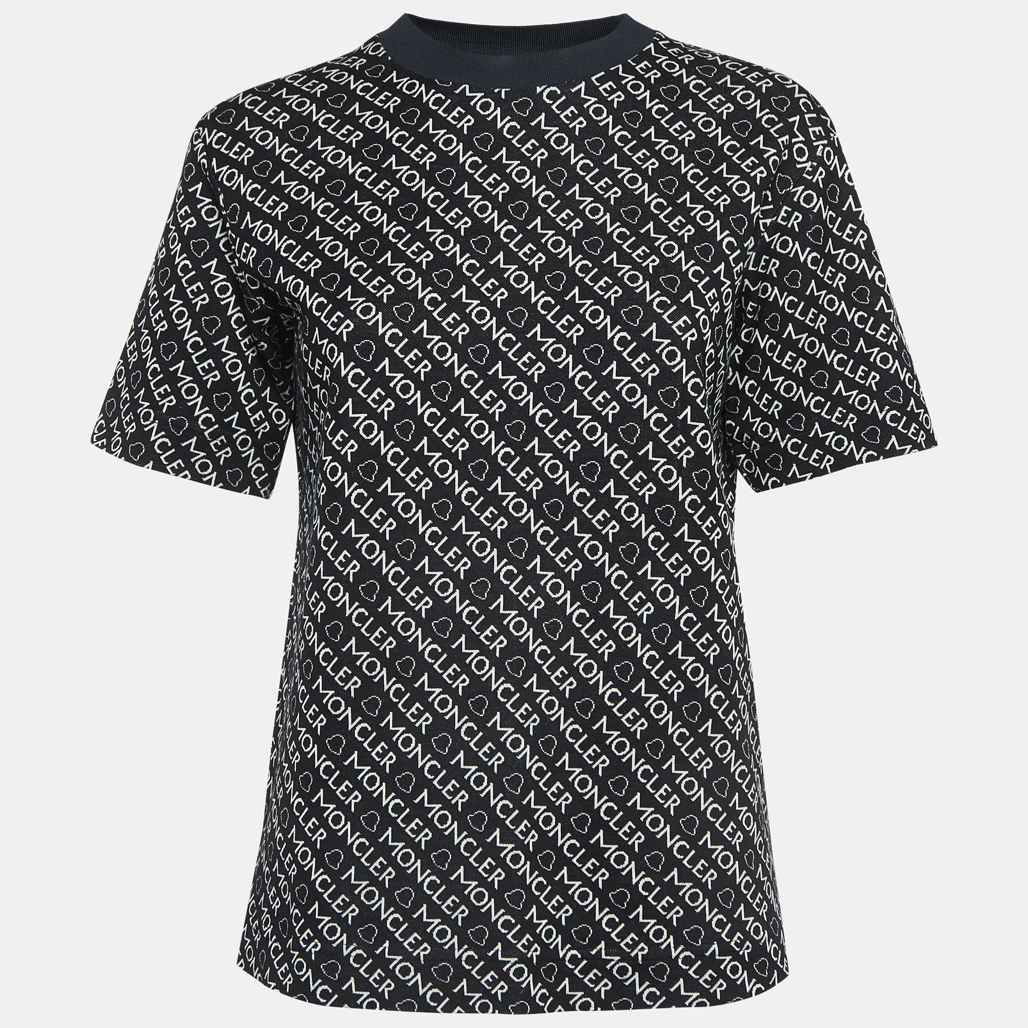 Pre-owned Moncler Black Monogram Cotton Knit Round Neck T-shirt S