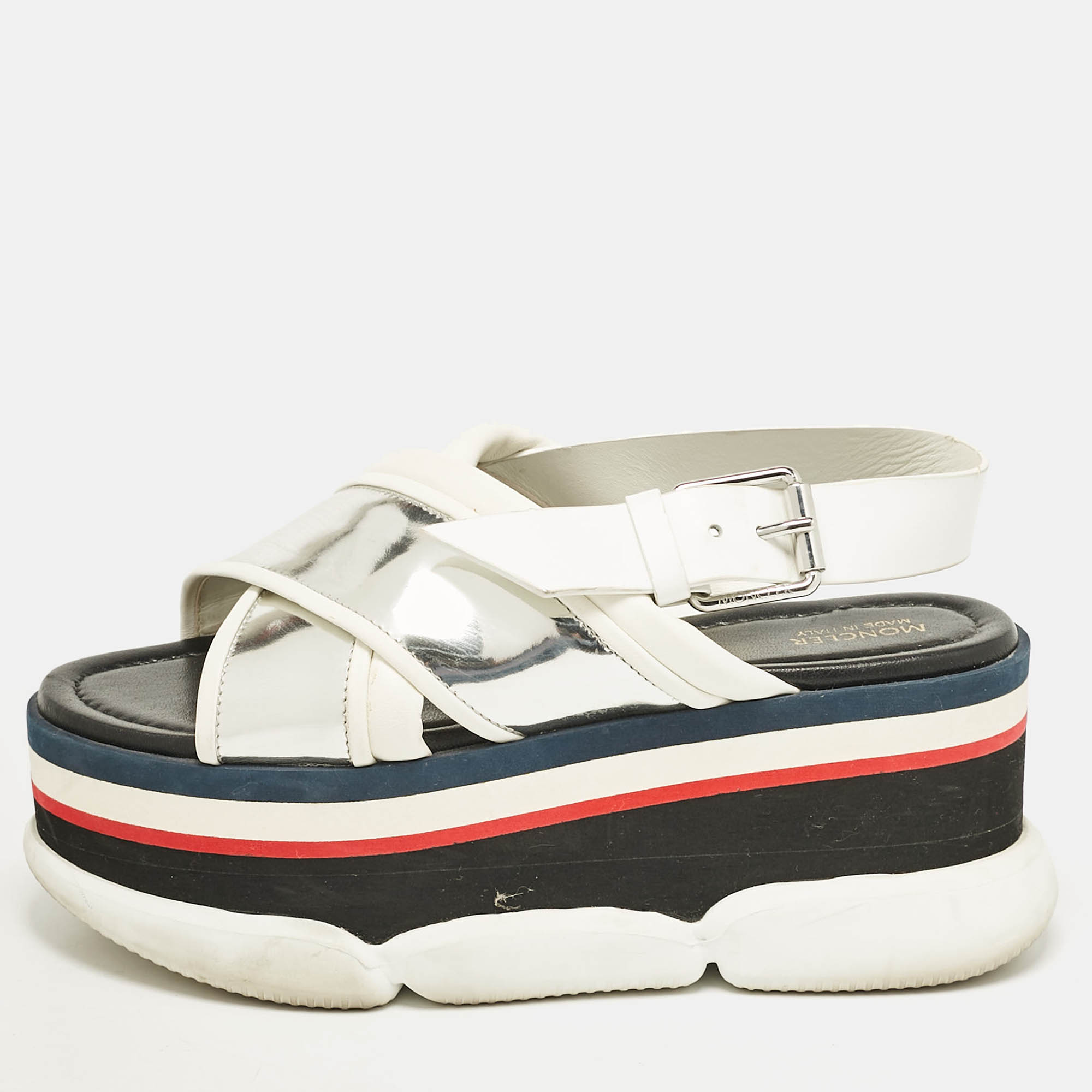 

Moncler White/Silver Leather Zelda Platform Sandals Size