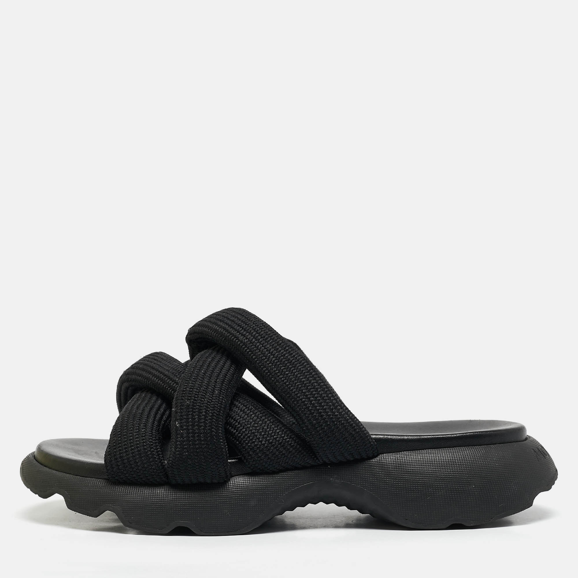 

Moncler Black Knit Fabric Knot Flat Sandals Size