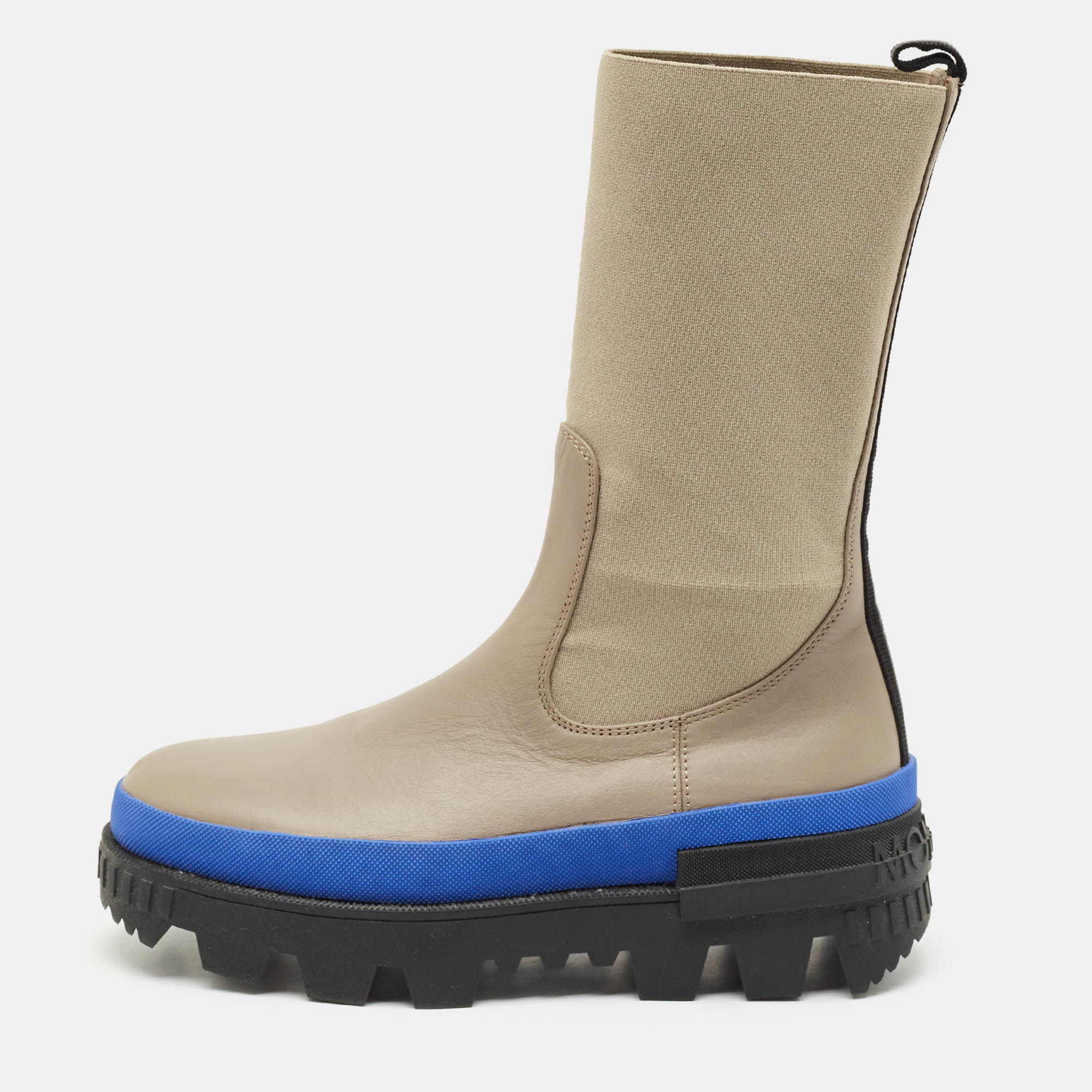 

Moncler Grey Stretch Fabric and Leather Neue Chelsea Boots Size