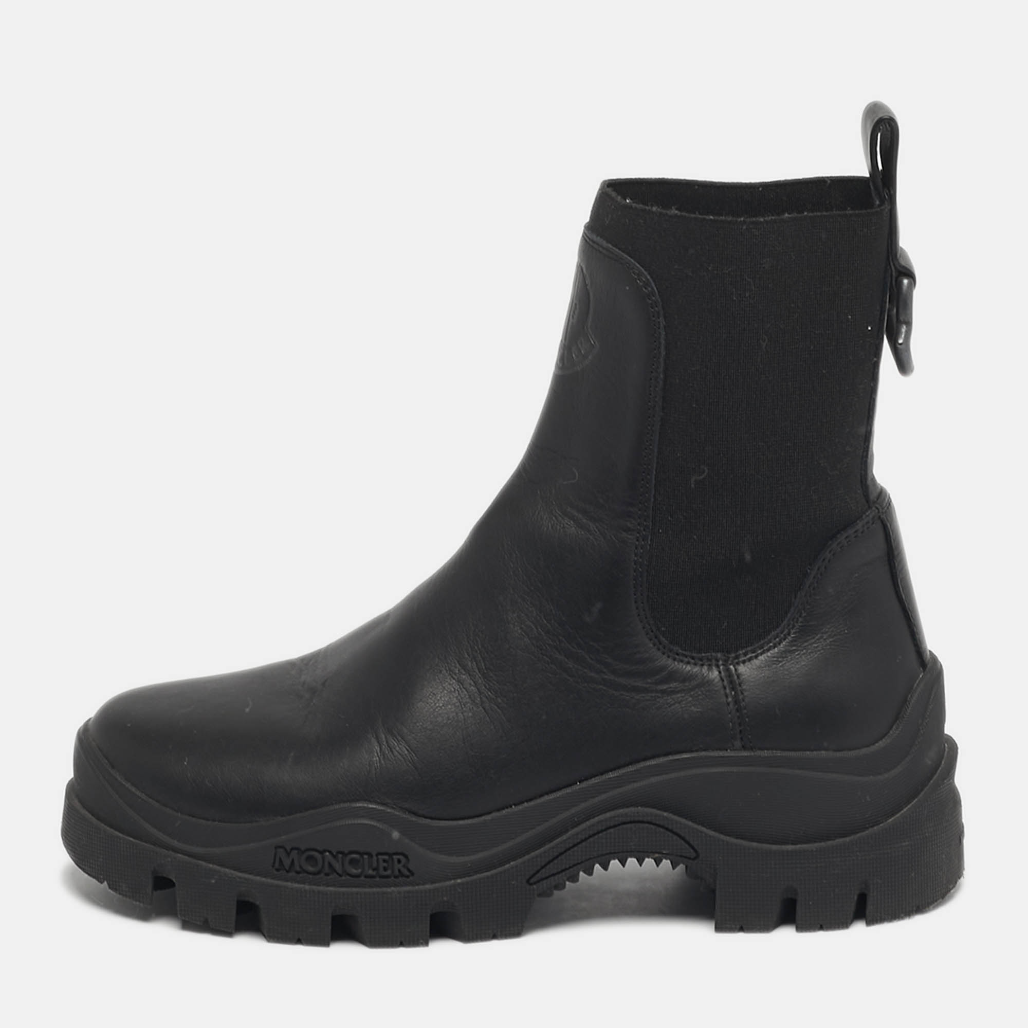 

Moncler Neue Size  Black Fabric and Leather Ankle Length Boots