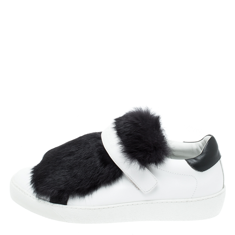 

Moncler White/Black Leather and Fur Low Top Sneakers Size