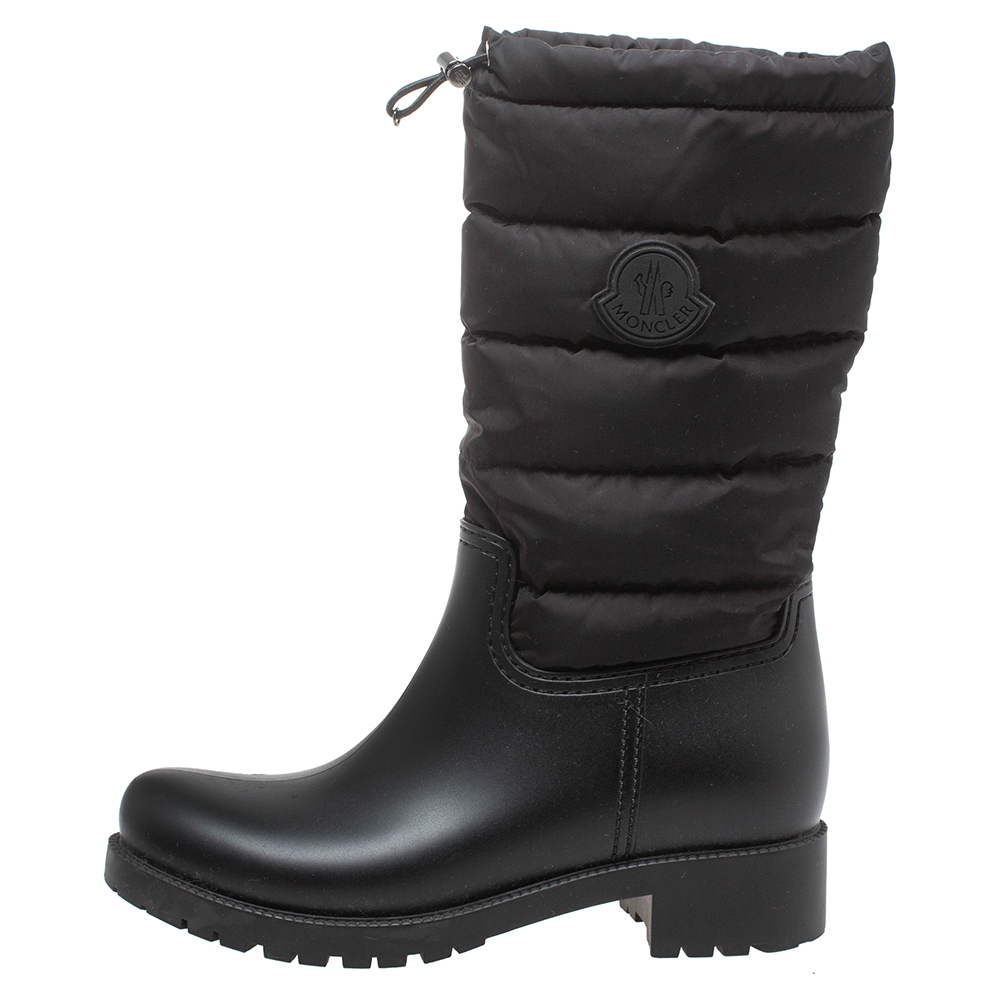 

Moncler Black Nylon and Rubber Ginette Stivale Padded Mid Length Boots Size