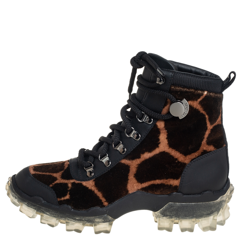 

Moncler Black Leopard Print Velvet And Leather Helis Boots Size, Brown