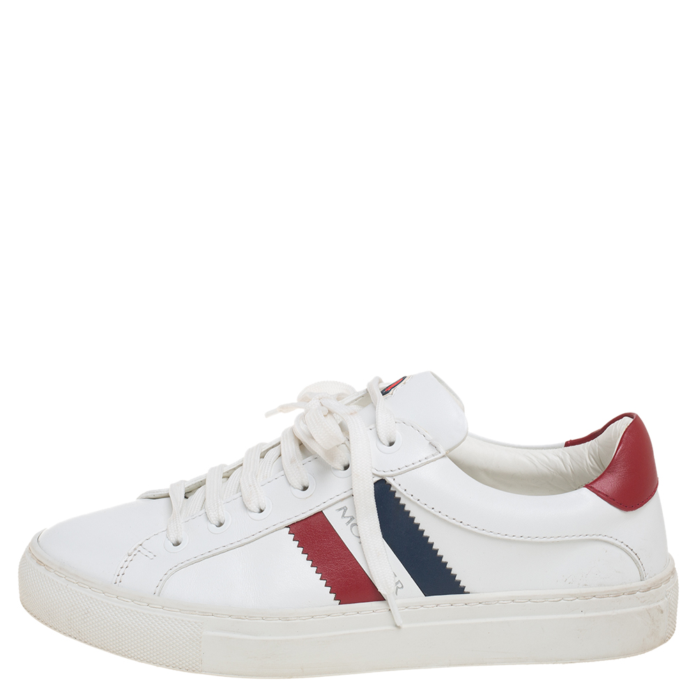 

Moncler White Leather Monaco Stripe Detail Low Top Sneakers Size