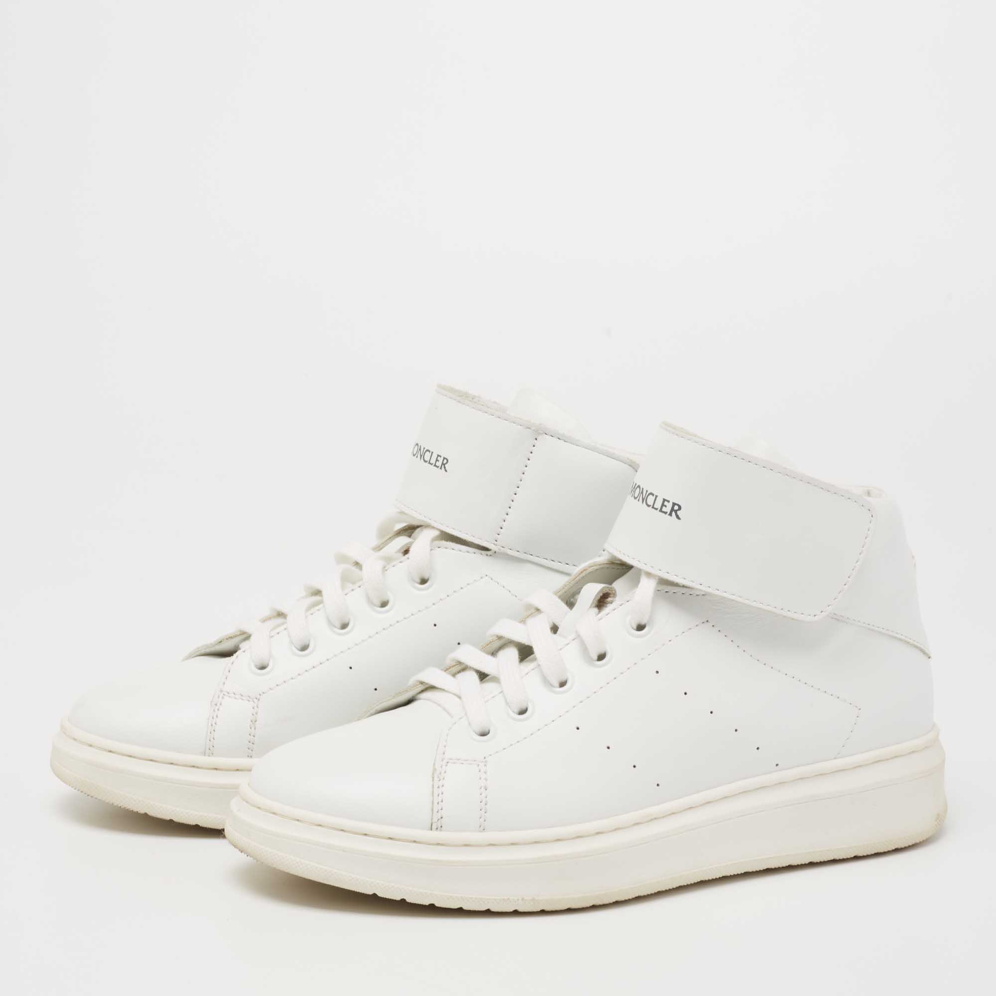 

Moncler White Leather Aymeric High Top Sneakers Size